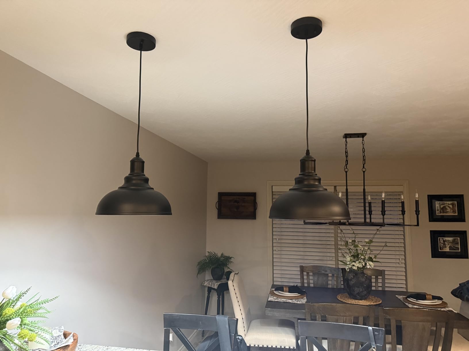 LOEHINLE Pendant Lighting Vintage Industrial Fixtures, Black Metal Farmhouse Lights, Ceiling Lamp for Kitchen Home Island Dining Room Bedroom customer photo 1