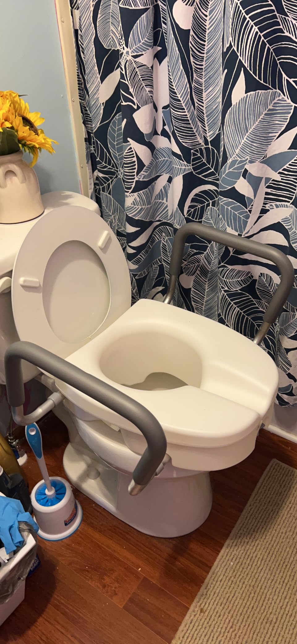 RMS Raised Toilet Seat - 5 Inch Elevated Riser with Adjustable Padded Arms customer photo 1