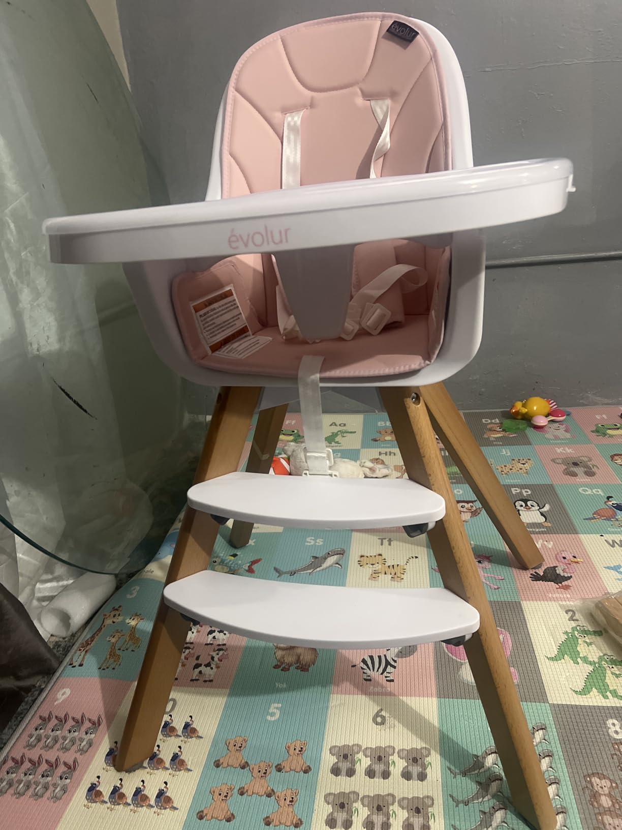 évolur Zoodle 3-in-1 High Chair in Light Grey | Convertible Wooden Baby Feeding Chair with Dishwasher Safe Removable Tray, Adjustable Footrest, Padded Cushion, 5-Point Harness for Infants & Toddlers customer photo 1