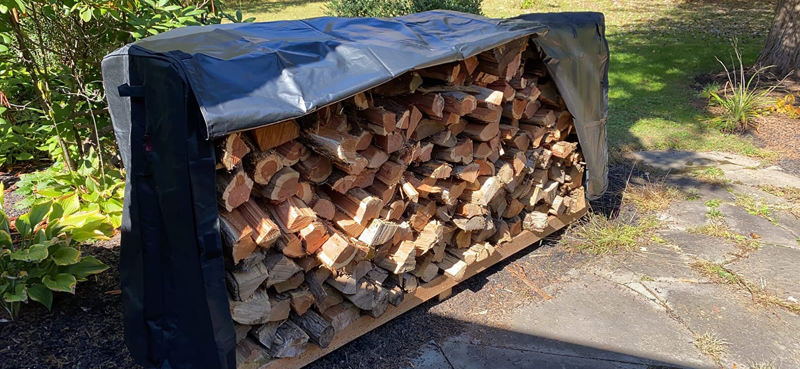 AMAGABELI GARDEN & HOME 8ft Firewood Cover Waterproof Log Rack Cover Outdoor Wood Rack Cover Heavy Duty 600D Oxford Firewood Storage Cover Fire Wood Holder Cover Black customer photo 2