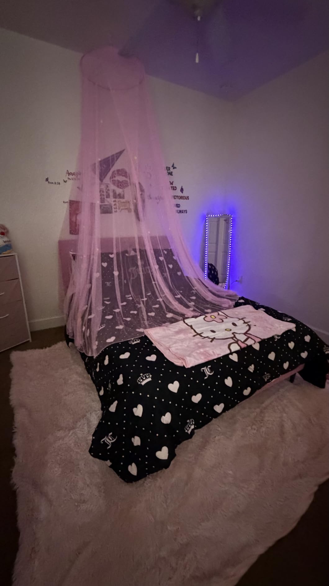 Bollepo Pink Bed Canopy for Girls with Glowing Stars - Premium Canopy Bed | Fits Single, Twin, Full, Queen Size Kids Bed, Princess Netting Room Decor, Ceiling Tent to Cover Toddler, Canopy for Bed customer photo 2