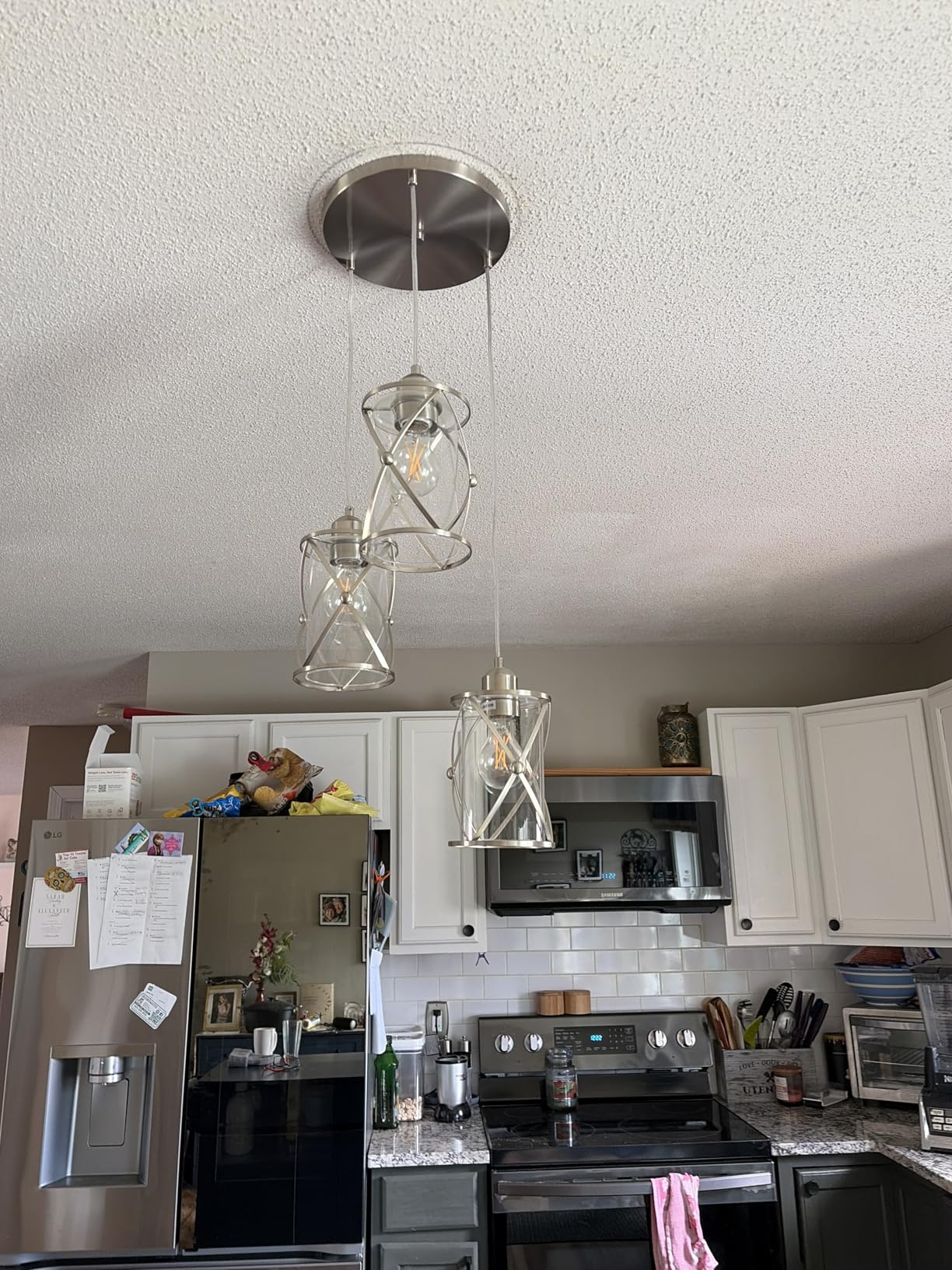 Glass Pendant Lights Kitchen Island 2 Pack, Black Mini Pendant Light with Clear Glass, Farmhouse Industrial Cage Hanging Lighting for Kitchen Sink Dining Room Bathroom, CH9176-1-2PK customer photo 2