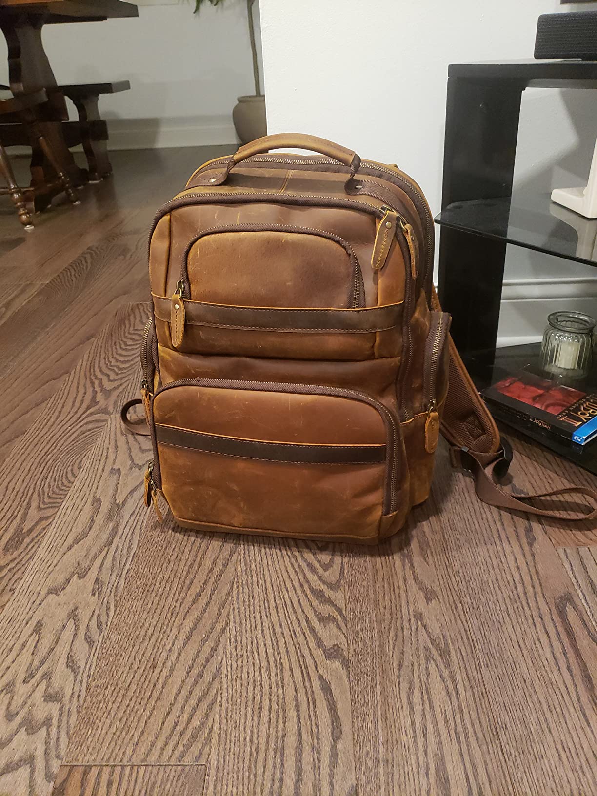TIDING Men's Leather Backpack 14