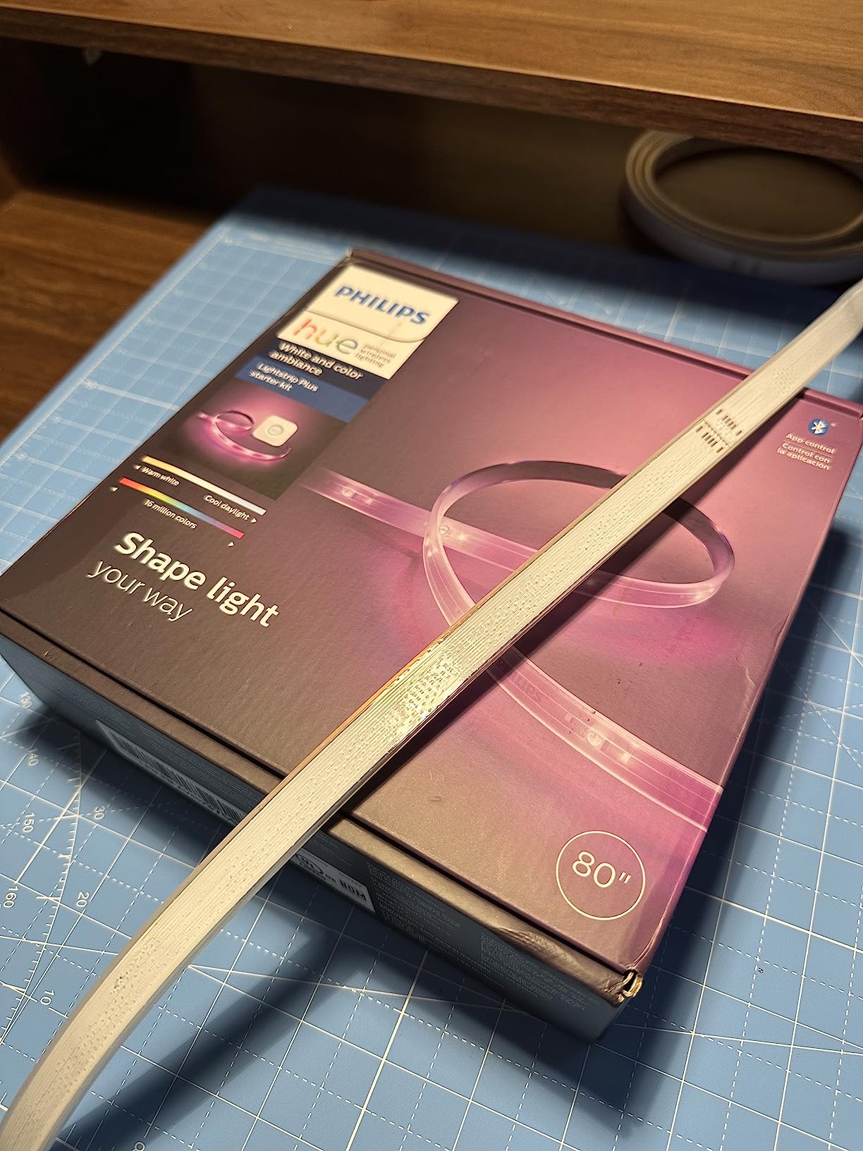 Philips Hue Lightstrip Starter Kit (6ft Light Strip, Base Plug, Hue Hub), Compatible with Alexa, Google Assistant, White customer photo 2