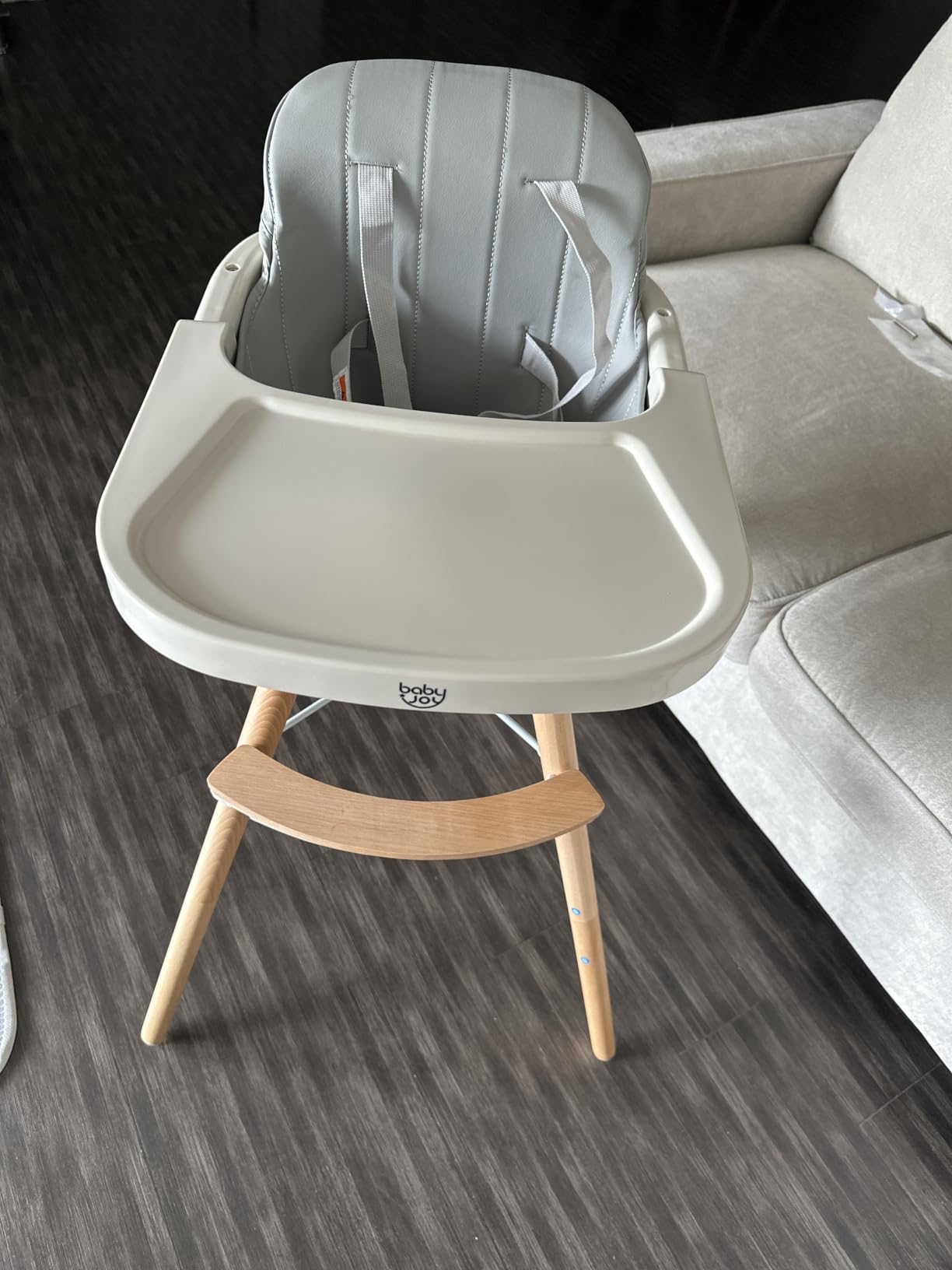 HONEY JOY Baby High Chair, 6-in-1 Eat & Grow Wooden Highchair/Toddler Chair with Removable Tray, 5-Point Harness, PU Cushion and Footrest, Convertible High Chair for Babies and Toddlers(Beige) customer photo 1