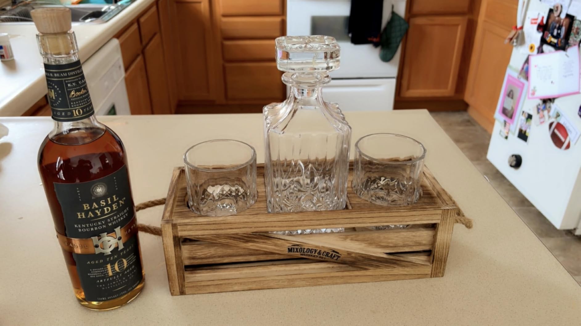 Mixology & Craft Whiskey Decanter Set – Elegant 24oz Crystal Glasses, Rustic Wood Stand, 6 Chilling Stones, Metal Tongs, Recipe Cards, 2 Glasses, Lead-Free - Ideal Gift for Fathers customer photo 1