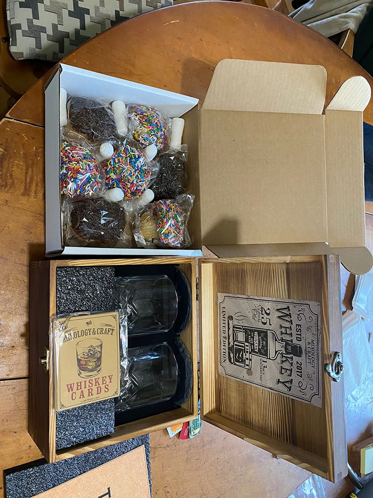 Mixology & Craft Whiskey Stones Gift Set: with Two 10oz Lead-Free Crystal Whiskey Glasses, 8 Whiskey Stones with Velvet Bag, 2 Slate Coasters & Recipe Cards in Wooden Crate | Great customer photo 2