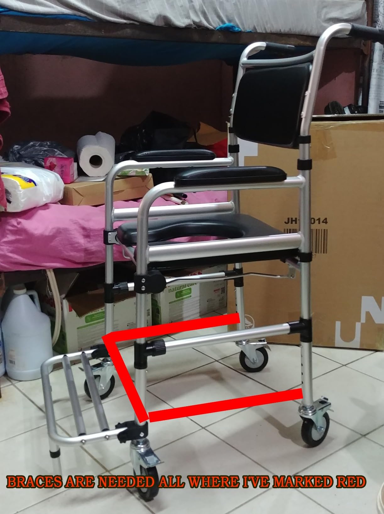 Giantex 3 in 1 Lightweight Shower Commode, Transport Bedside Commode with Wheels, Adjustable Height and Pedal, Shower Wheelchair for Elder, Disabled People (Black) customer photo 2