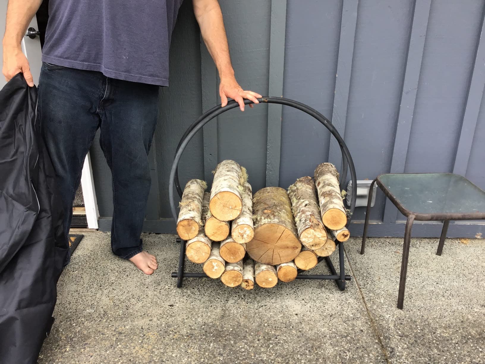 IC ICLOVER 40 Inch Firewood Log Hoop Cover, Waterproof Round Log Rack Cover | Full Length Zipper & Windproof Straps, 600D Heavy Duty Weather Resistant Outdoor Wood Ring Storage Holder Cover customer photo 2