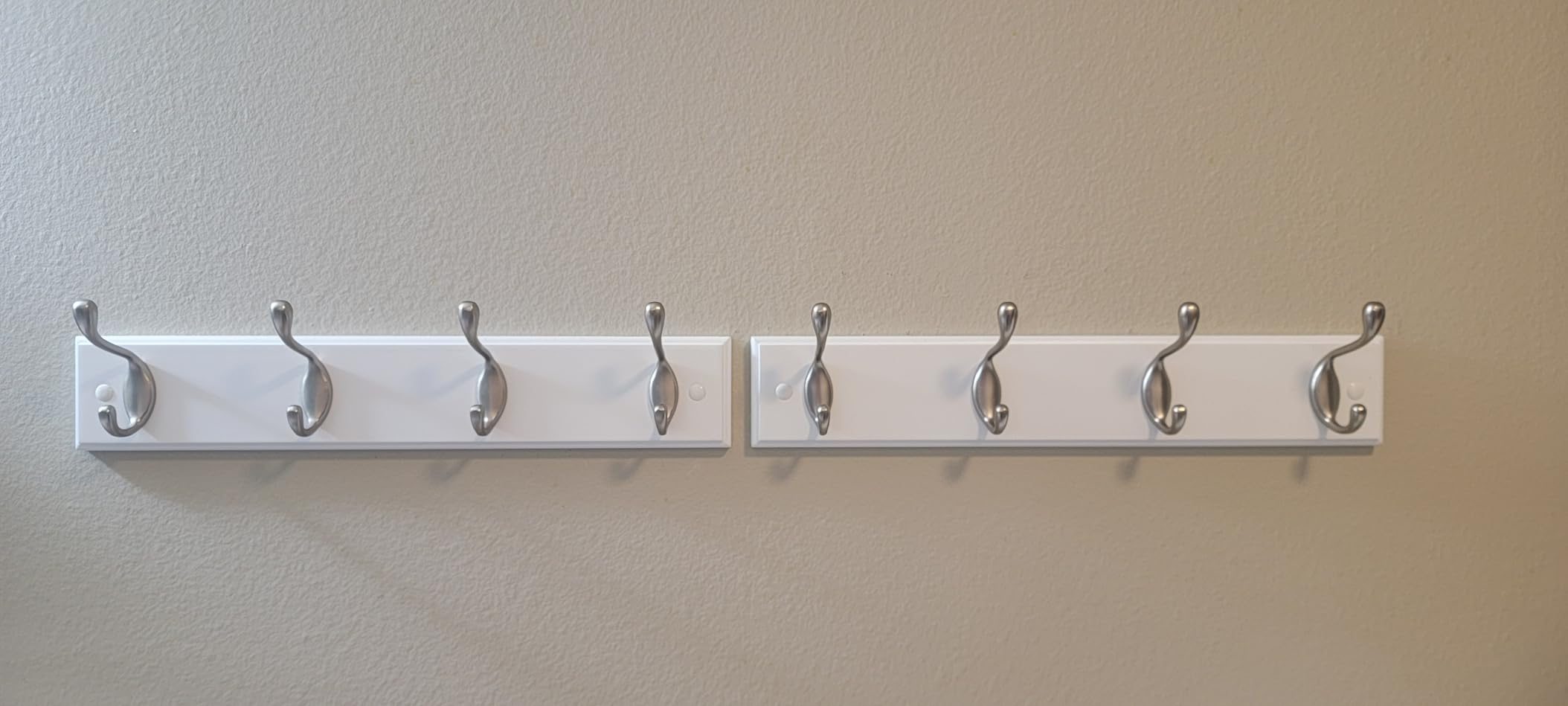 Amada Coat Rack Wall Mount 2 Pack, Coat Hangers with 8 Hooks, White | MDF board + 4 sturdy zinc hooks, holds up to 30 lbs, pre-assembled, space-saving, for entryway, bedroom, kitchen, or bathroom customer photo 1