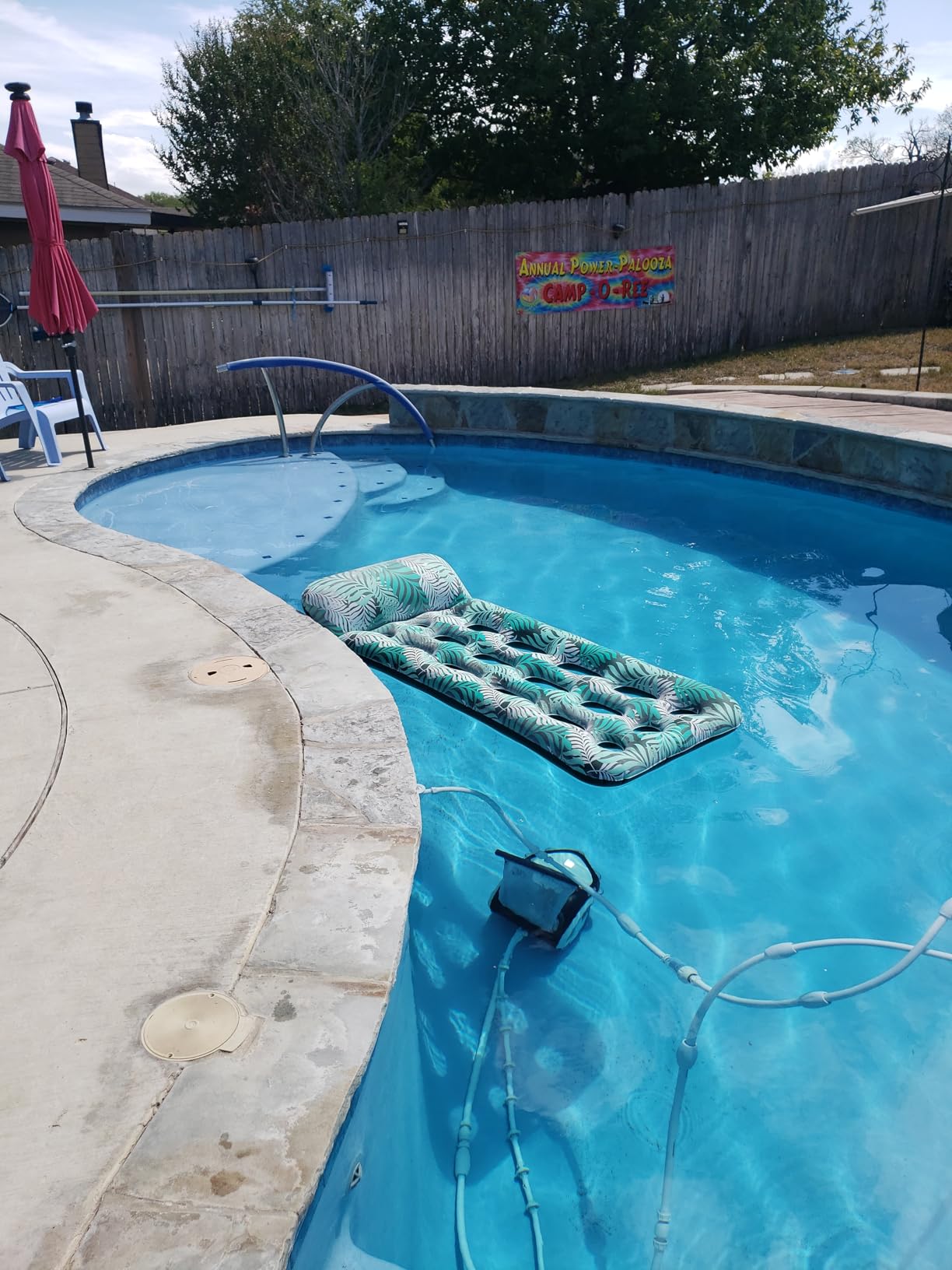 Aqua Oversized Contour Pool Float Lounge - Extra Large - Fabric-Covered, Inflatable Pool Floats for Adults - Blue Ferns customer photo 2