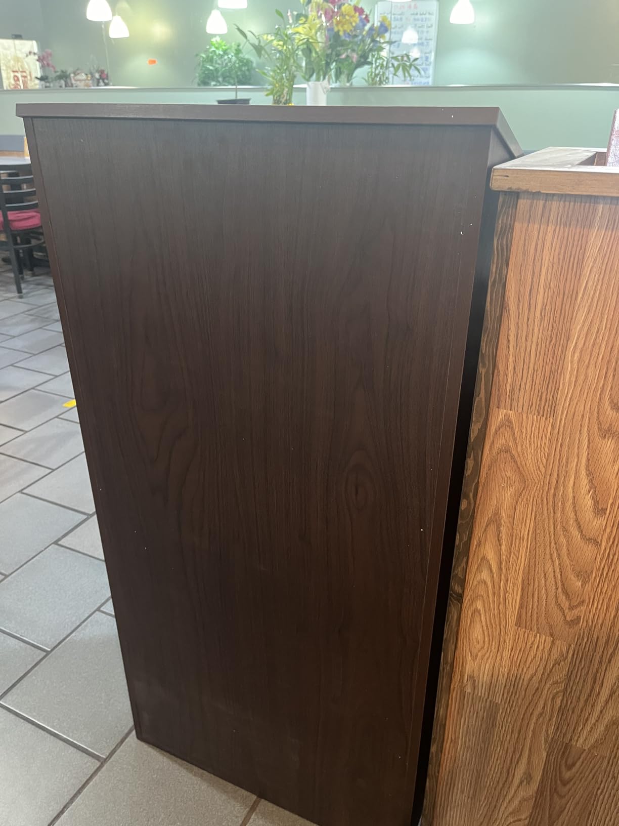 Tangkula Floor Standing Podium, Wooden Speaking Lectern Hostess Stand with 2-Tier Shelves & Dual Cable Holes, Standing Lectern Desk for Meeting Room, School, Churches, Auditorium, Classroom customer photo 2