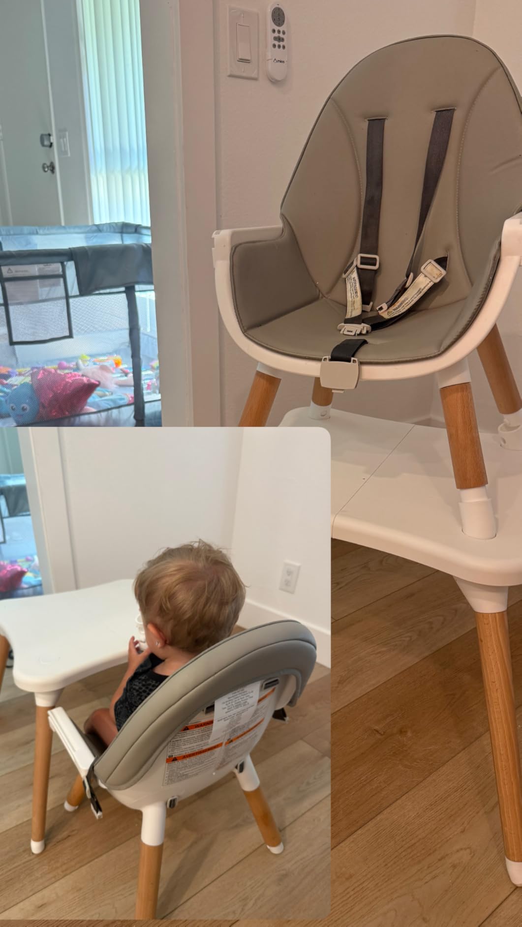 BABY JOY 6 in 1 High Chair, Convertible High Chairs for Babies and Toddlers/Booster Seat/Table and Chair Set, Infant Wooden Highchair w/ 5-Point Harness, 4-Position Removable Tray & PU Cushion (Gray) customer photo 1