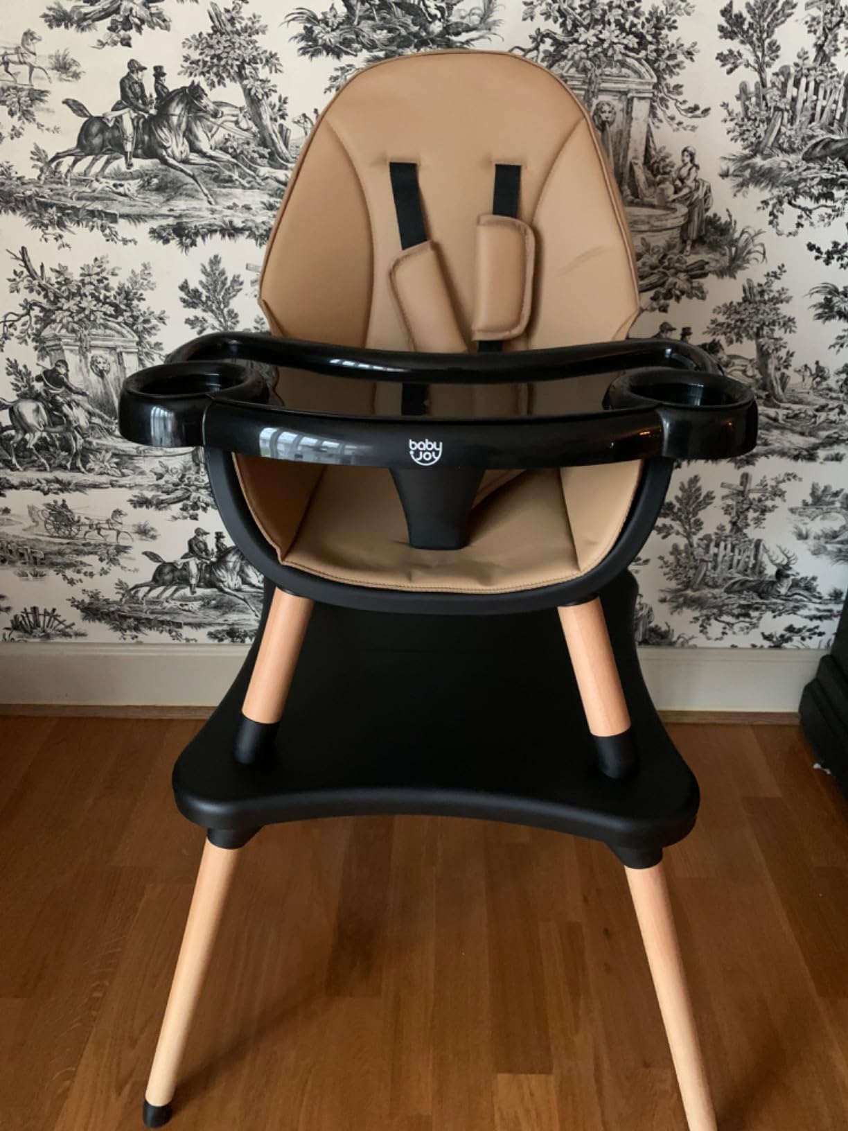 BABY JOY 6 in 1 High Chair, Convertible High Chairs for Babies and Toddlers/Booster Seat/Table and Chair Set, Infant Wooden Highchair w/ 5-Point Harness, 4-Position Removable Tray & PU Cushion (Gray) customer photo 2