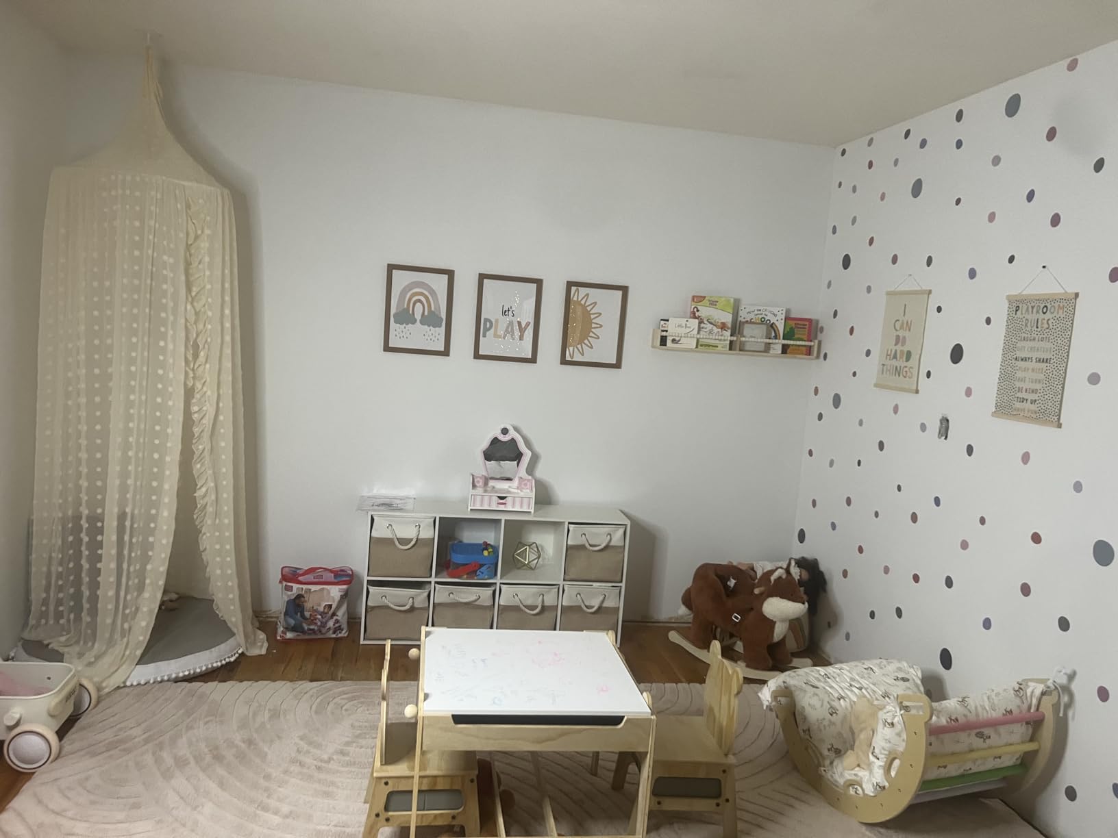 Wonder Space Elegant Kids Bed Canopy - Lace Chiffon Netting with Pom Pom, Princess Girls Fairy Dream Tent, Nursery Room Baby Crib Hanging Curtain Mosquito Net Children Reading Nook Decoration (Beige) customer photo 1