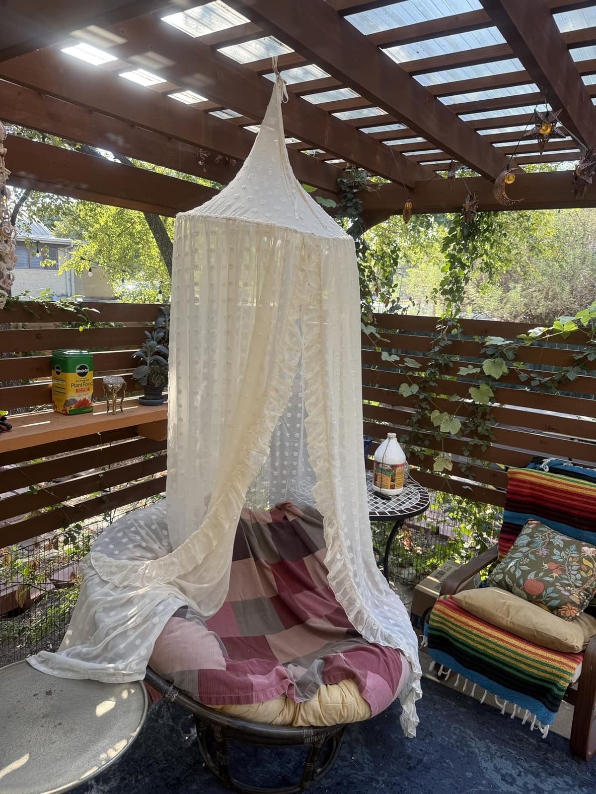 Wonder Space Elegant Kids Bed Canopy - Lace Chiffon Netting with Pom Pom, Princess Girls Fairy Dream Tent, Nursery Room Baby Crib Hanging Curtain Mosquito Net Children Reading Nook Decoration (Beige) customer photo 2