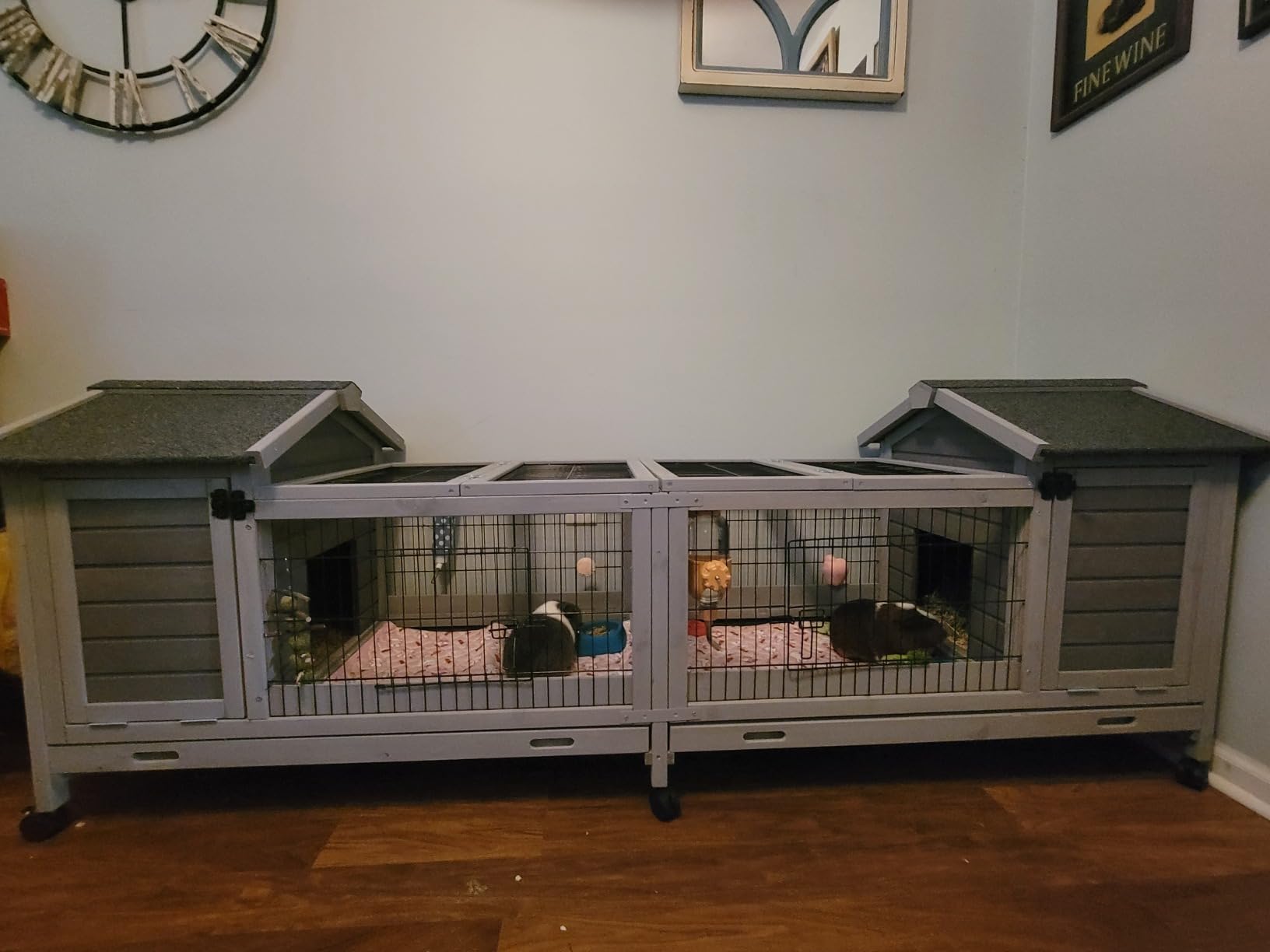 Bunny Cage Indoor and Outdoor Rabbit Hutch with Casters Waterproof Roof, Pull Out Tray from Back and Front 61.2