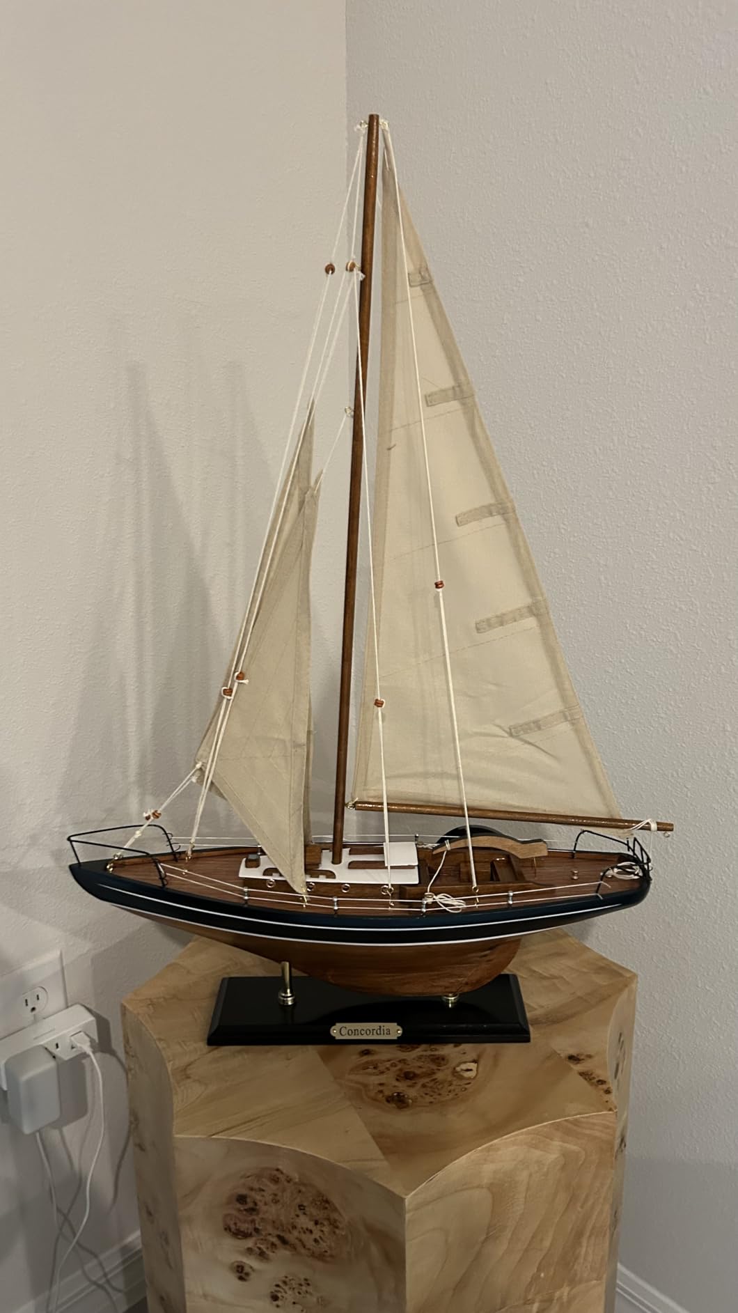 SAILINGSTORY Wooden Sailboat Decor Yacht Model Ship Concordia Navy | Handcraft Authentic Details, Antique Finish, Nautical Decor customer photo 2
