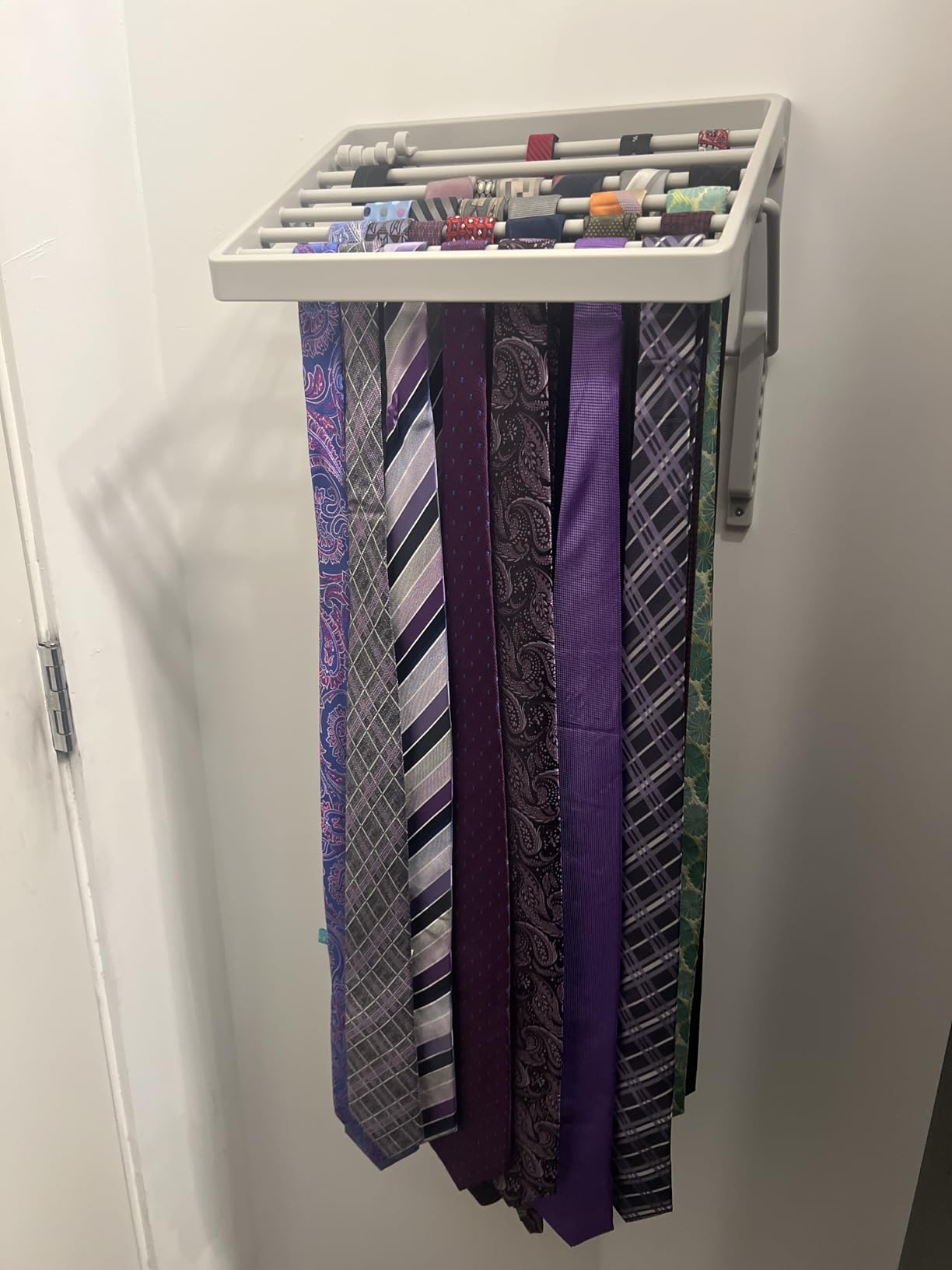 TieMaster Wall Mounted Tie Rack and Scarf Organizer with 5 Belt Hooks | Battery-Free, Holds 60 Ties and Scarves, Easy Installation, Sleek Durable Plastic Design for closet, Gift for Men and Women customer photo 1
