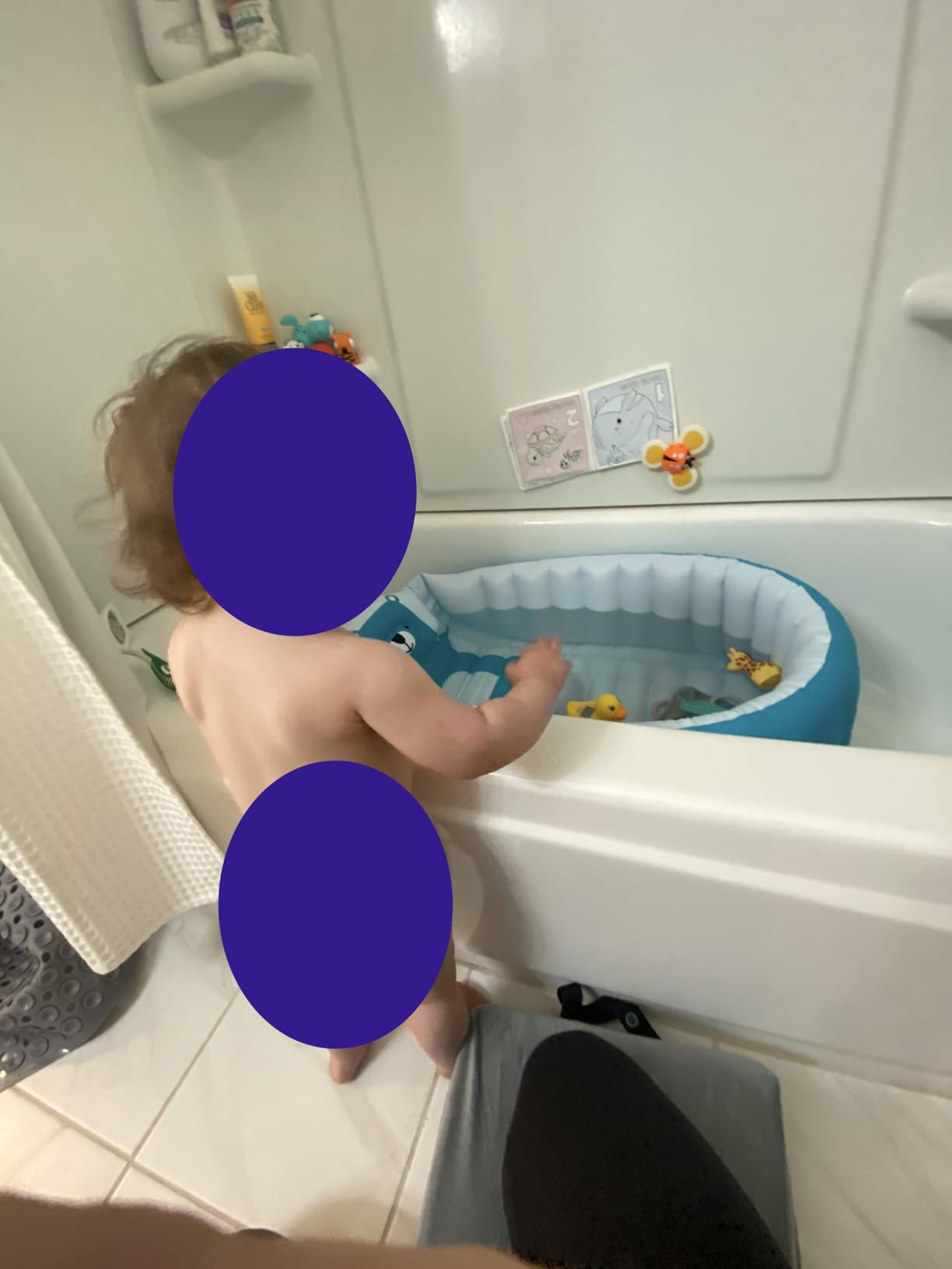 Inflatable Bathing Tub for Toddler,Non Slip Safety Thick Cushion Central Seat,Portable Travel Seat Baths Baby Swimming Pool for 0-5 Year(Blue) customer photo 2
