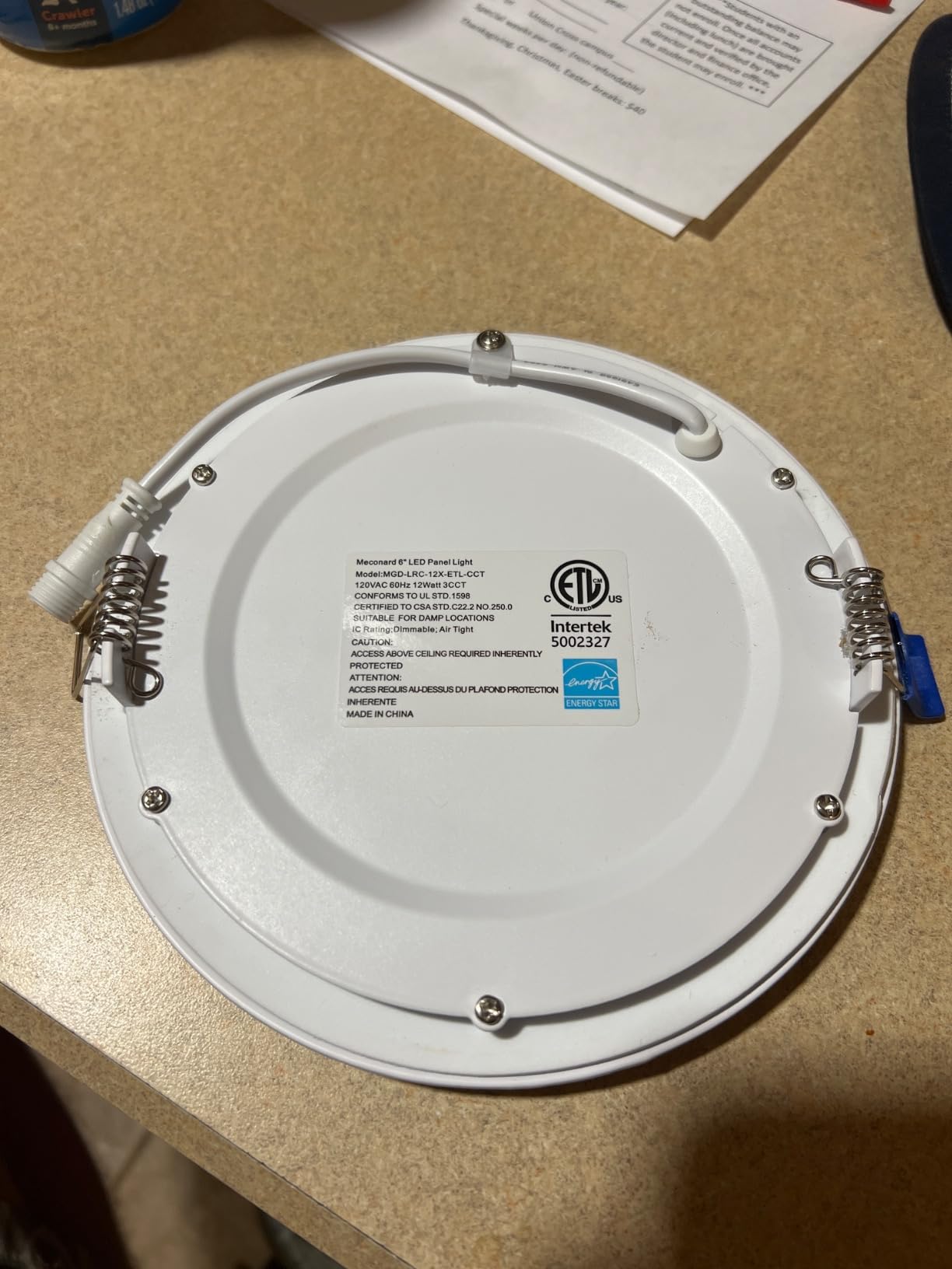 Meconard 4 Pack 6 Inch 3CCT LED Recessed Lighting, Canless Wafer Downlight | White, 3000K-5000K Selectable, Ultra-thin Dimmable Ceiling Lights, Metal Housing, 1050LM 12W 120V, IC & Damp Rated, ETL & FCC customer photo 2