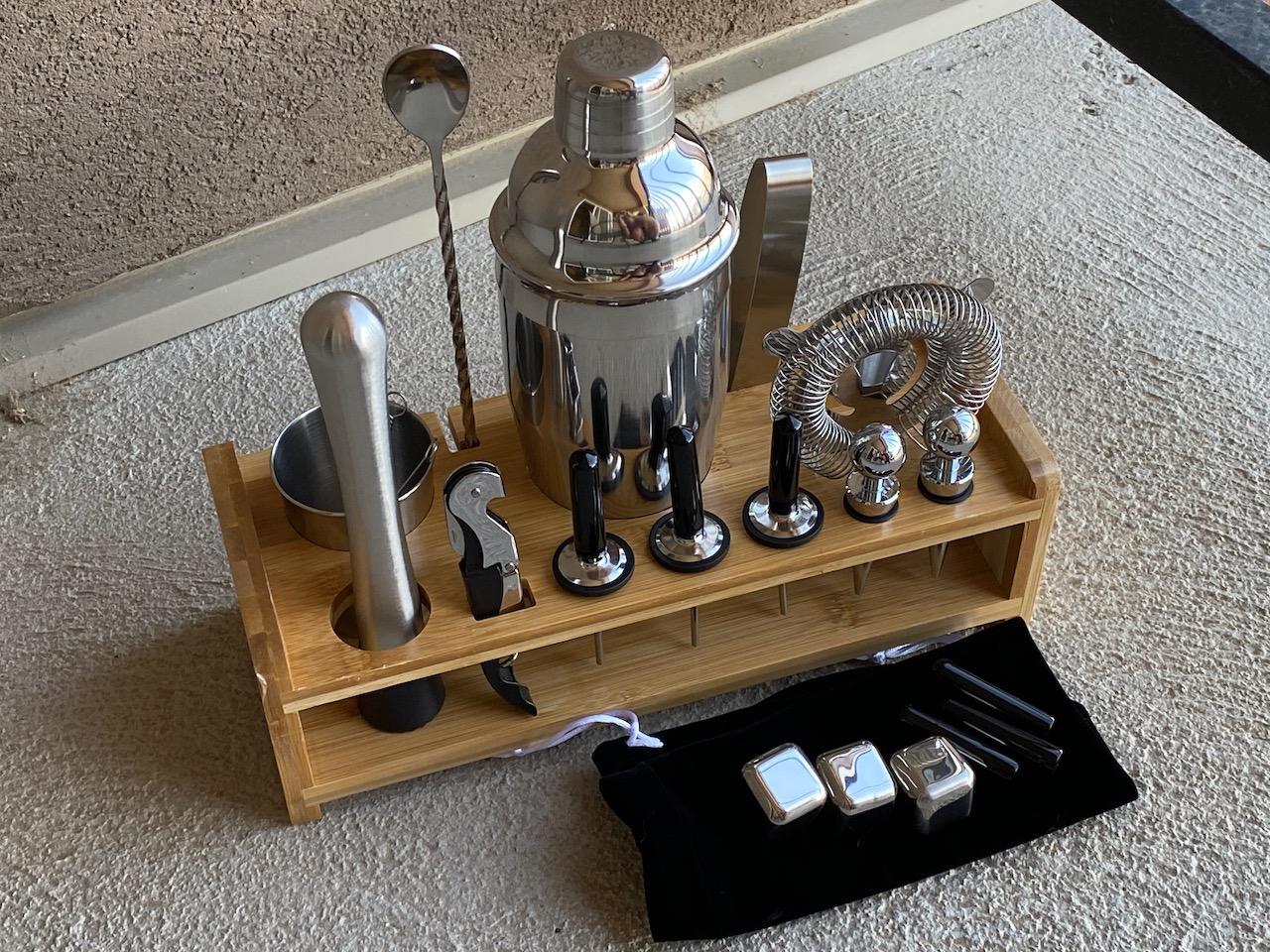26-Piece Bartender Kit Cocktail Shaker Set | Stainless Steel Bar Set with Bamboo Stand Bar Tools Cocktail Kit for Christmas Drink Mixing,Home Bar Party Gift Bartending Kit Black customer photo 2