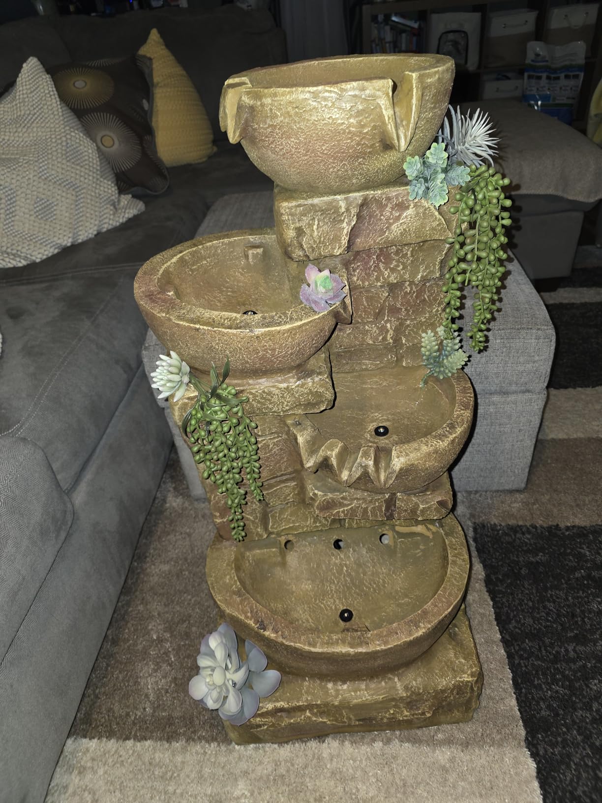 Teamson Home 39.37 in. Outdoor Faux Stacked Stone 4-Tier Water Fountain with LED Lights and Pump, Gray | Faux Stone, Patio Waterfall Feature, LED Lights & Pump, For Yard, Deck, Landscaping customer photo 1