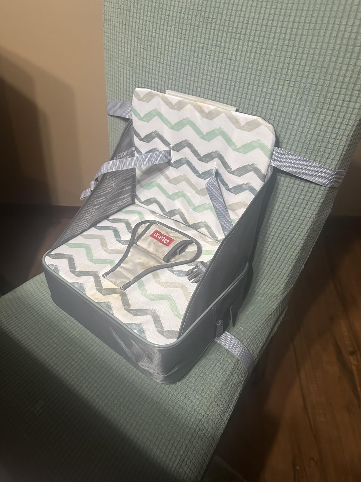 Nuby Easy Go Booster Seat for Kitchen Chair - Gray Chevron customer photo 2
