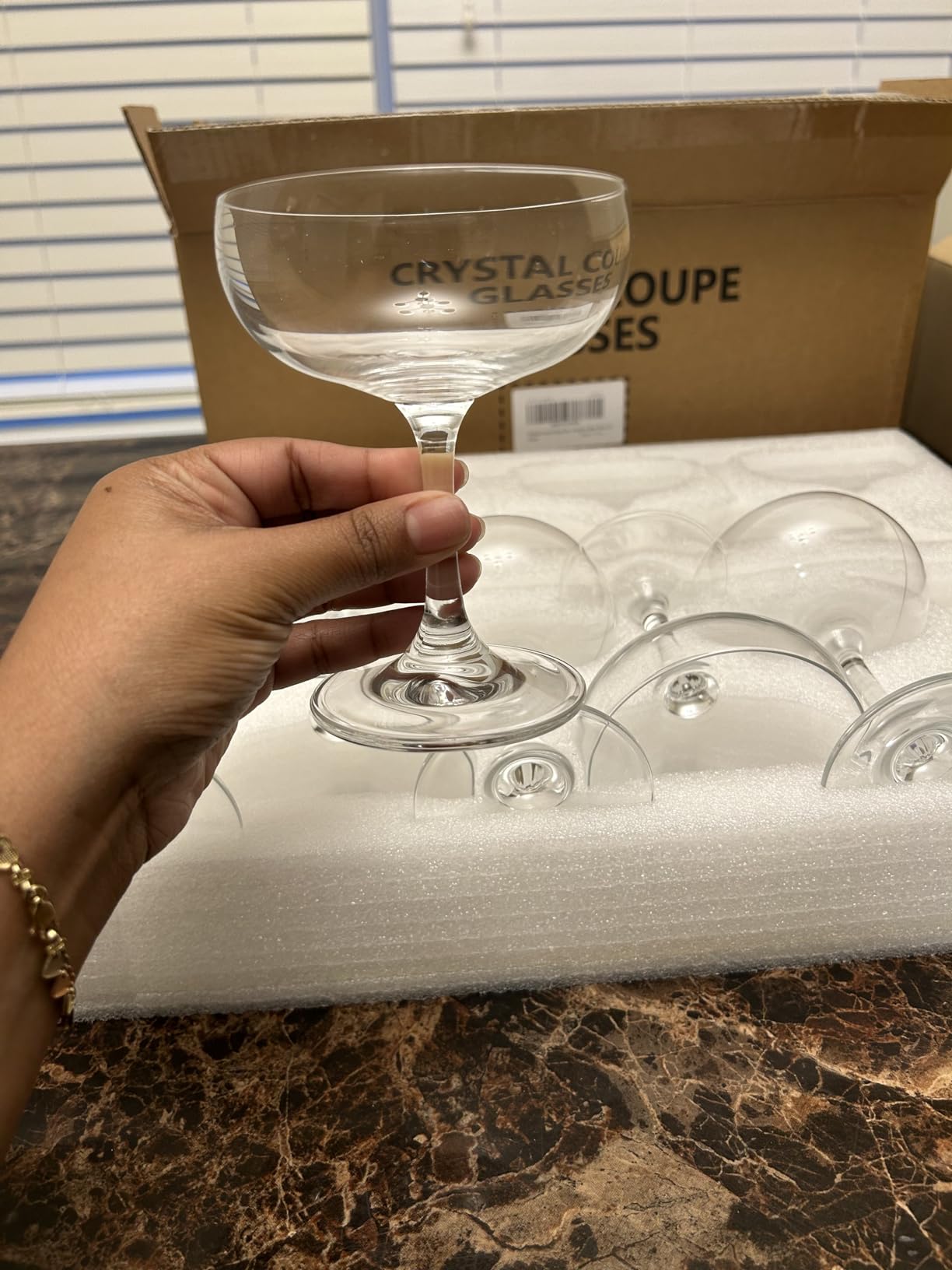 FAWLES Crystal Coupe Glasses, Set of 6, 7 Ounce(220ml), Elegant Short Stem Design, Clear Cocktail Glasses Sets Perfect for Drinking Champagne, Sweet Wine, etc. customer photo 1