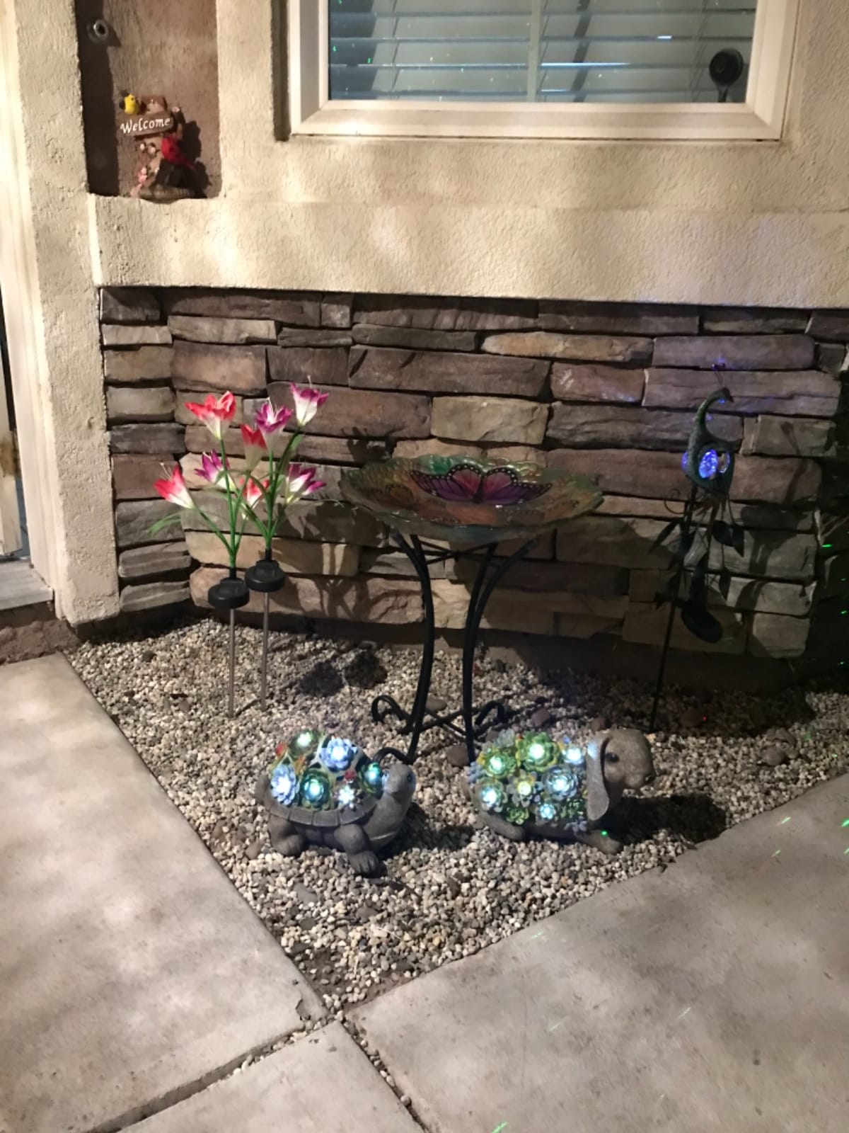 Glass Bird Bath Outdoor with Metal Stand Solar BirdBath Feeder Garden Decor, 18
