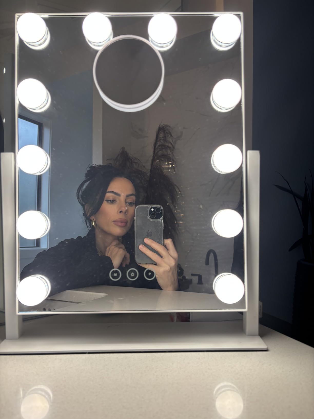 Kotdning Vanity Mirror with Lights,Lighted Vanity Mirror with 9 Dimmable Bulbs for Dressing Room & Bedroom,3 Color Lighting,Modes Detachable 10x Magnification 360°Ratation(White) 12