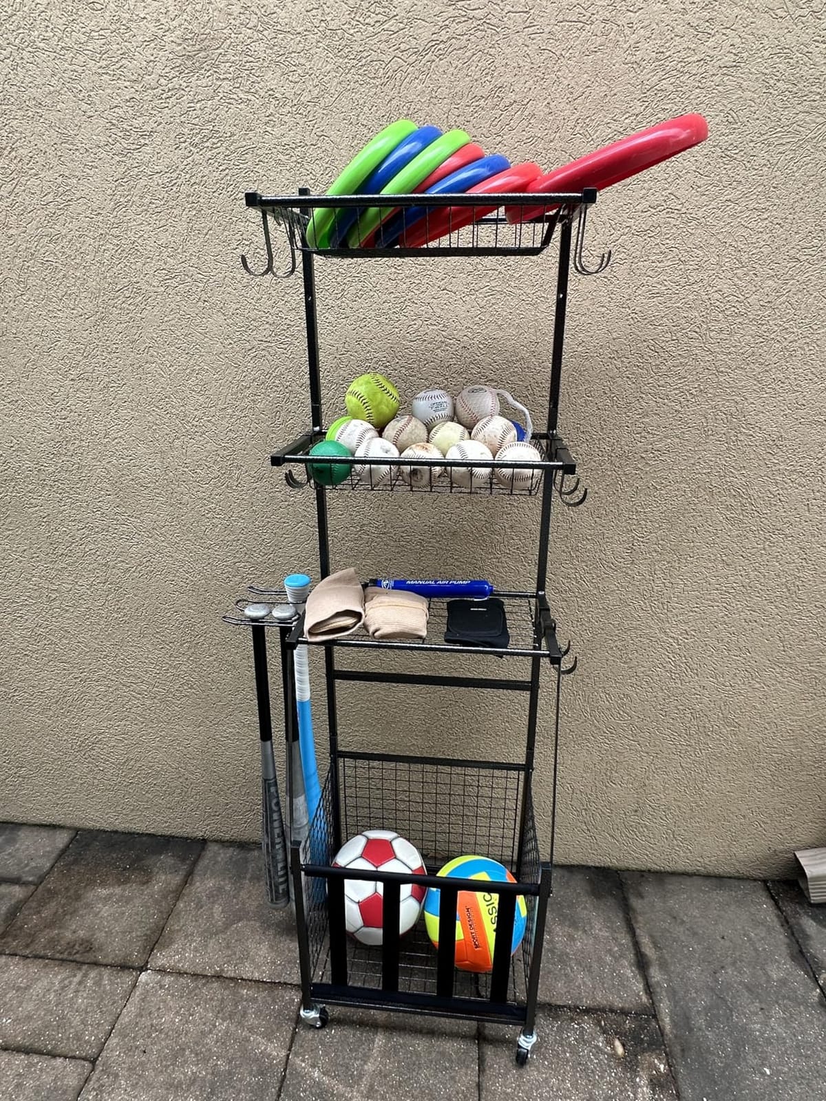 PLKOW Sports Equipment Storage for Garage, Ball Storage Organizer | Space-saving vertical sports rack for balls, gear and toys, ideal for narrow garages, corners, playrooms and compact spaces. customer photo 2