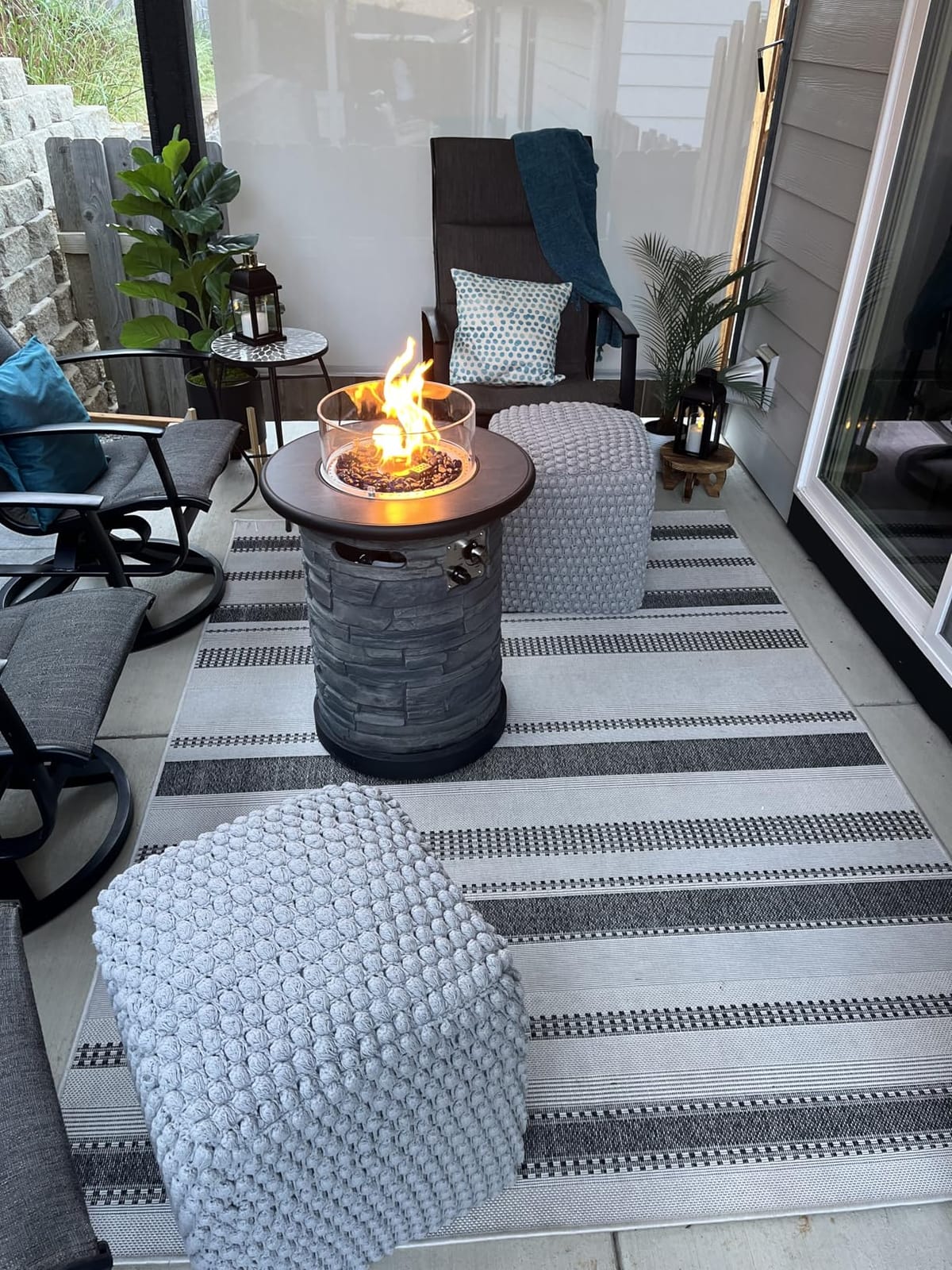 BAIDE HOME Outdoor Propane Fire Pit Table, Round Porcelain Tile Top 22