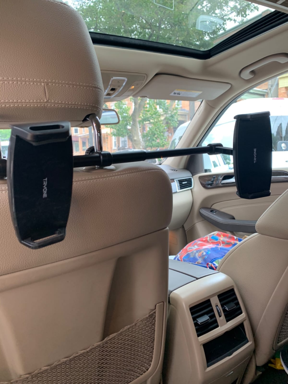 Car Headrest Tablet Mount Holder: Double Cradles Backseat Stand with Extension Arm for Kids Compatible Phone | iPad Pro Air Mini | Galaxy Tabs | Kindle Fire HD | Switch Lite & Other 4.7 -12.9