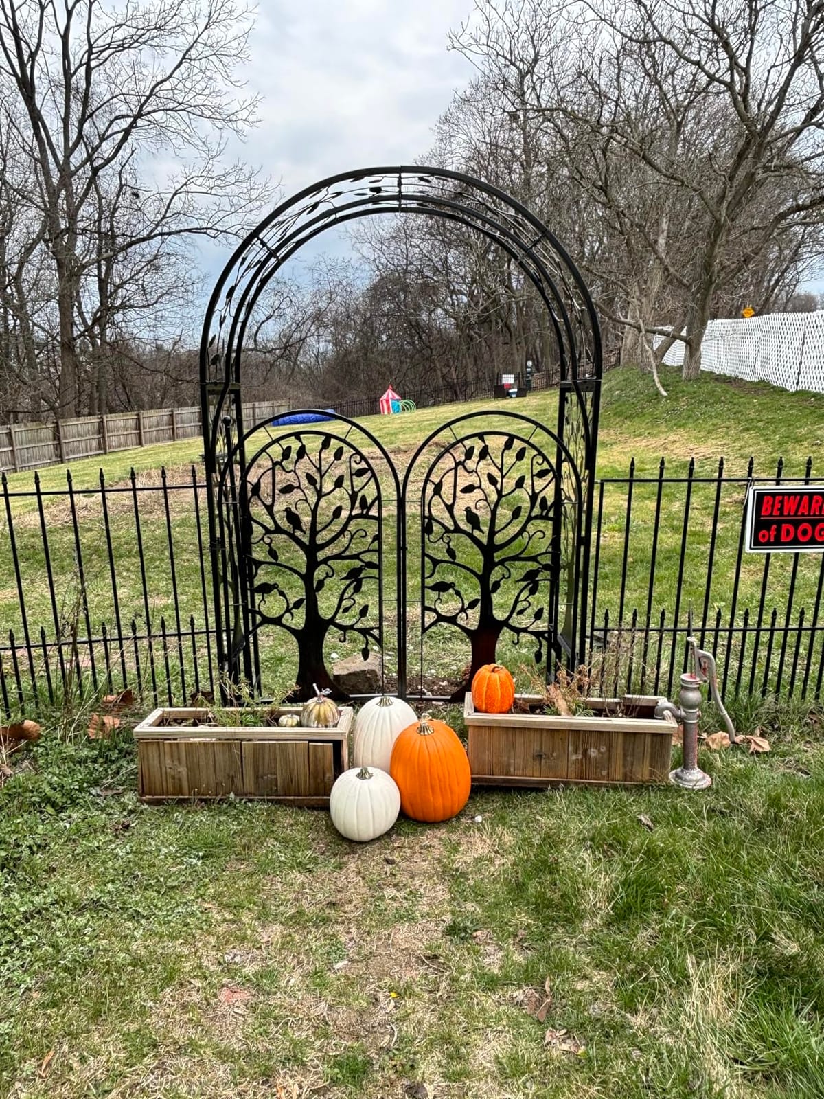 Plow & Hearth Metal Tree of Life Arched Garden Arbor with Gate | 7 feet Tall Laser-Cut Design | Plant Support for Heavy Vines | Landscape Focal Point | Iron Steel customer photo 2