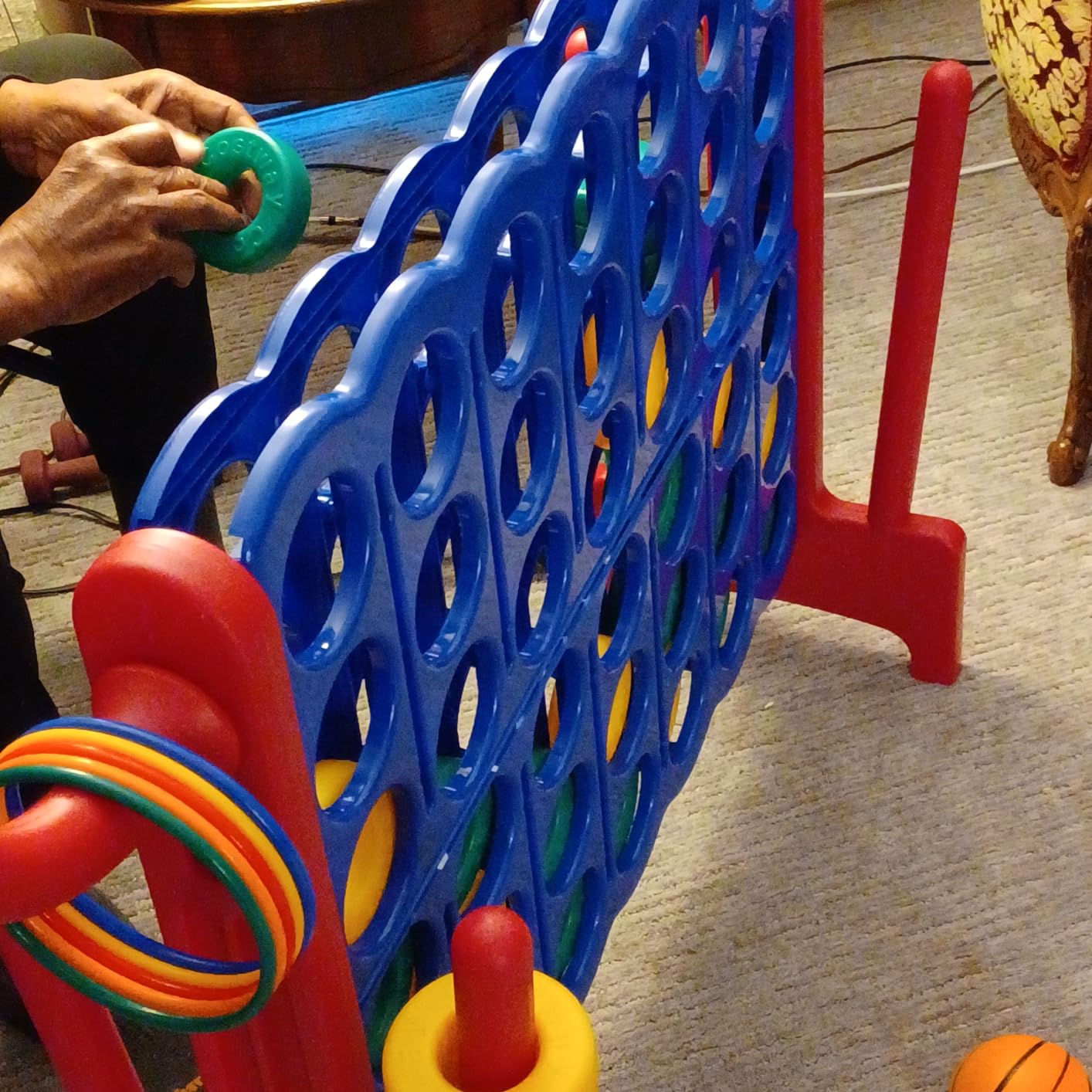 Costzon Giant 4-in-A-Row, Jumbo 4-to-Score Giant Game w/Basketball Hoop, Ring Toss, Quick-Release Slider, 42 Jumbo Rings, Indoor Outdoor Family Connect Game for Kids & Adults, Backyard Games, Red customer photo 2