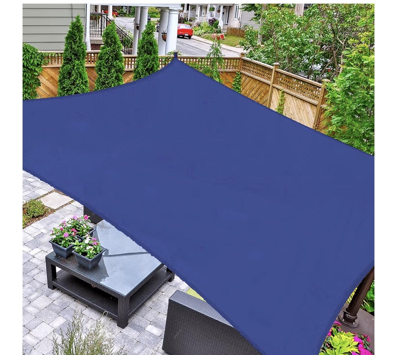 ASTEROUTDOOR Sun Shade Sail Triangle 16' x 16' x 22.64' UV Block Canopy for Patio Backyard Lawn Garden Outdoor Activities, Blue customer photo 2