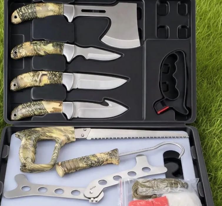 GVDV 14 Piece Hunting Knife Set, Field Dressing Game Processing Kit for Men | Complete Butcher Gear Kit, Hunting Accessory as Christmas Gift for Hunters, Includes Axe, Gut-hook Skinner, Ribcage Spreader customer photo 2