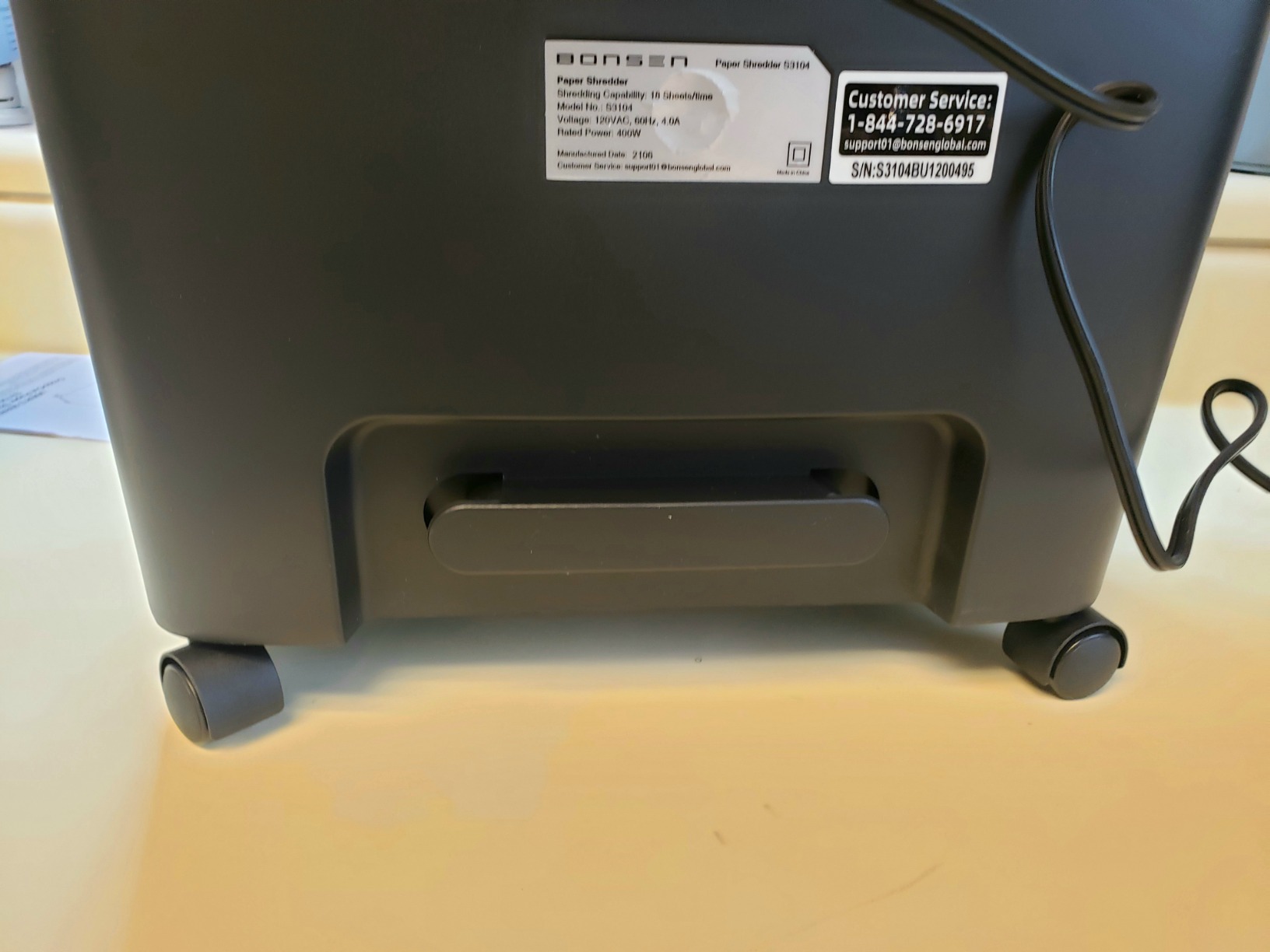 BONSEN 20-Sheet Cross-Cut P-4 High Security Heavy Duty Paper Shredder | 60-Min Nonstop, Jam-Proof, 60dB Ultra-Quiet, 6.6Gal Pullout Bin with Casters, Commercial-Grade Shredder for Home Office S3104 customer photo 1