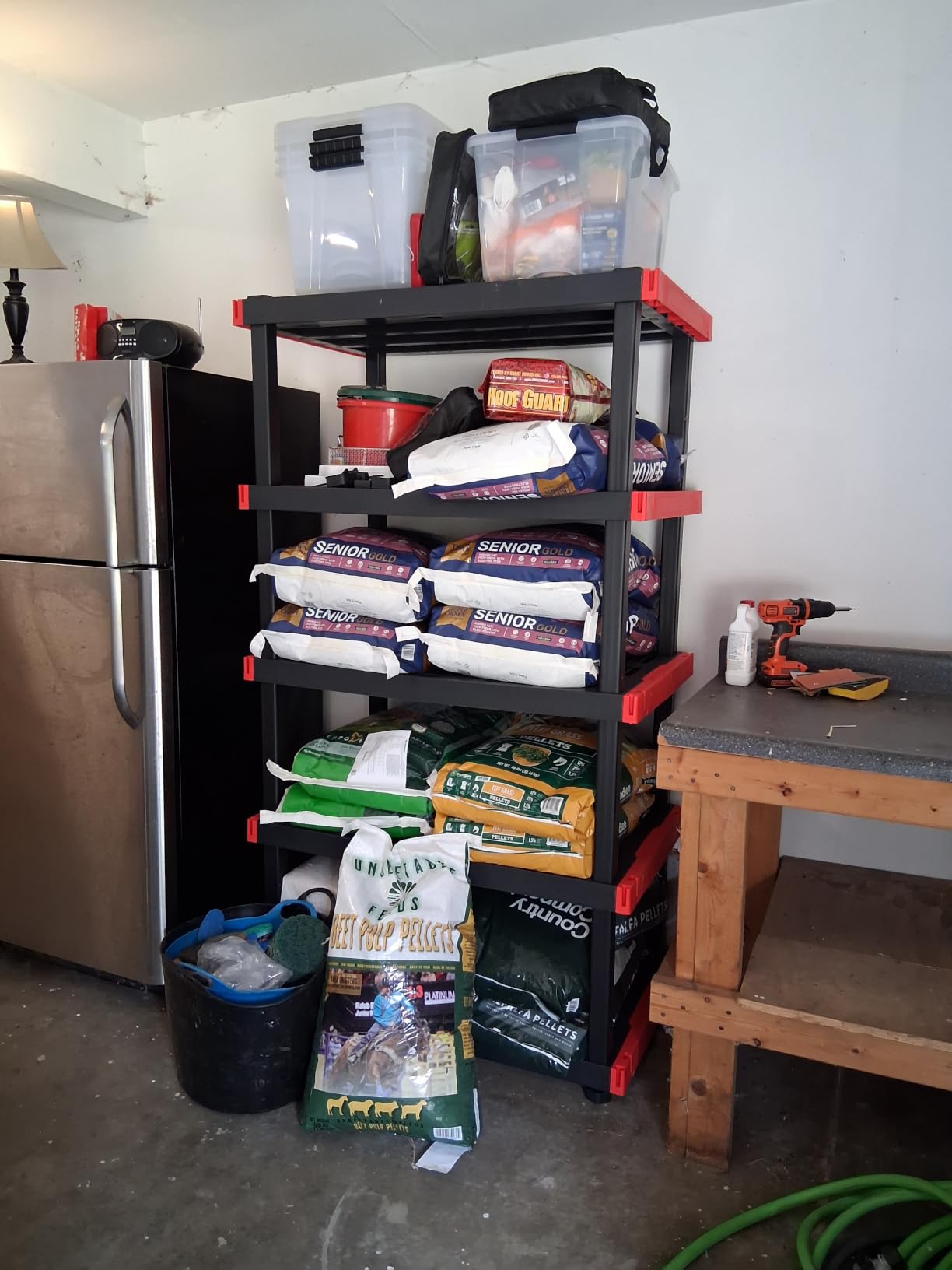 CX Craftsman 5-Tier Heavy Duty Plastic Storage Shelves, Garage Organization | 5-tier storage rack organizes garages, workshops & basements, 200 lb/shelf, 72.3H x 40W x 24D, easy assembly, black/red customer photo 2