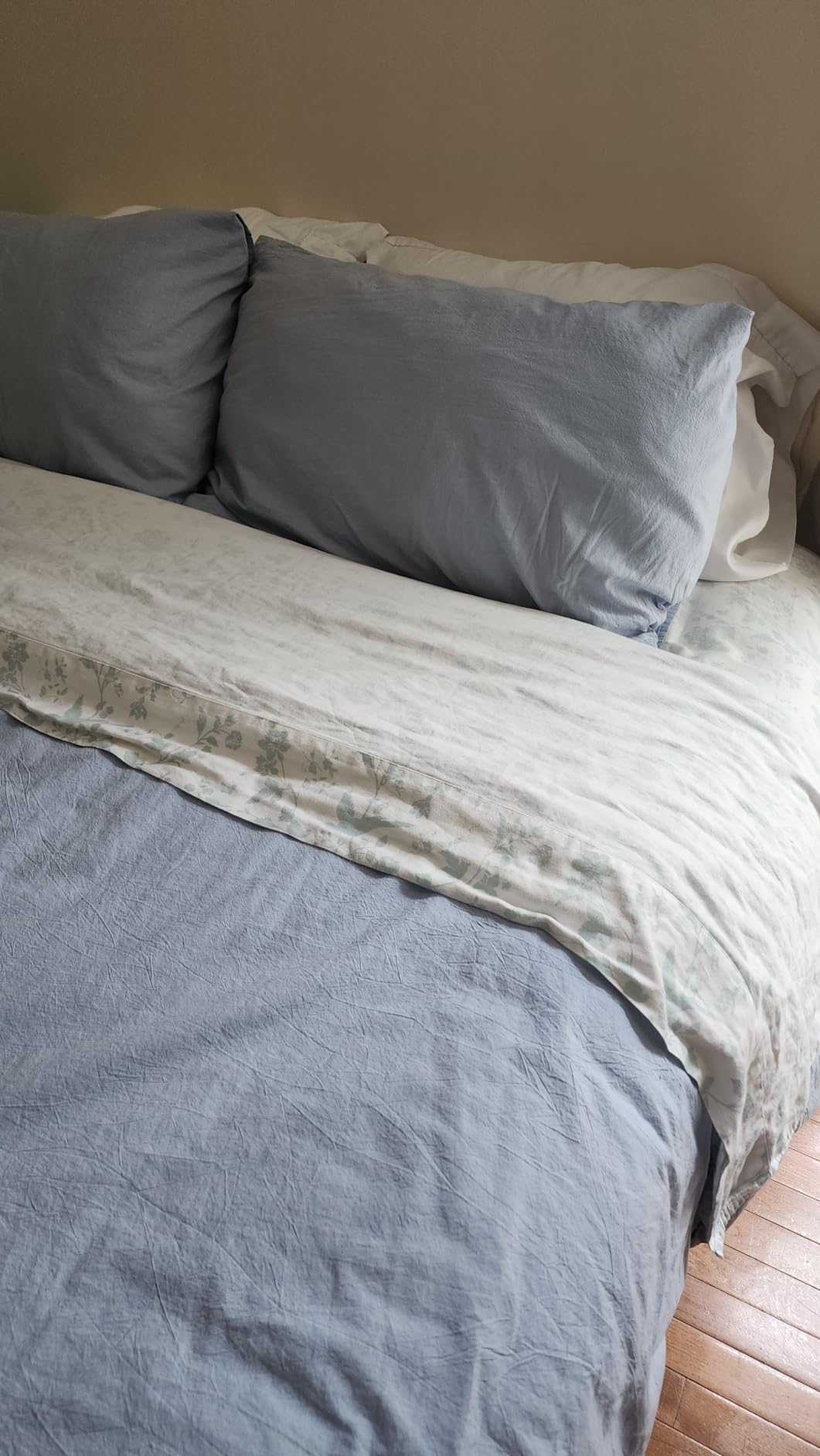 BESTOUCH Cotton Solid Duvet Cover Set Linen Feel Cornflower Blue Queen, 100% Washed Cotton, 3 Pcs customer photo 1