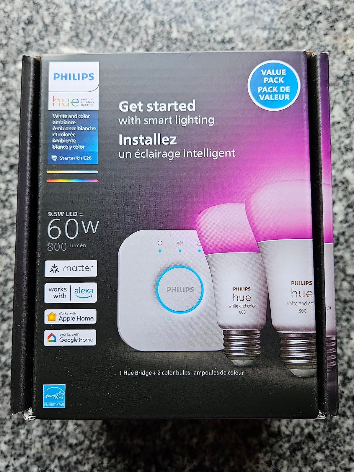 Philips Hue Smart Light Bulbs Starter Kit, 1 Bridge + 2 60W A19 Bulbs customer photo 1