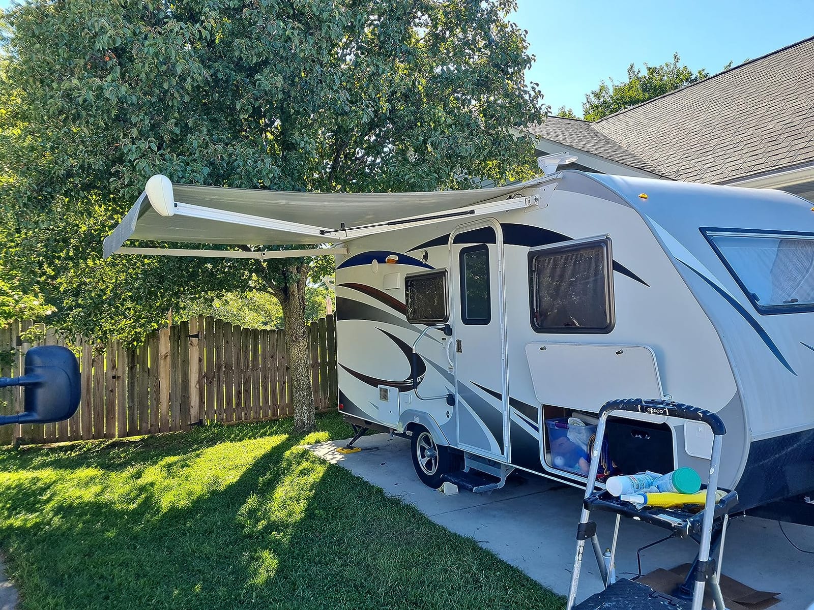 Suncode Reinforced RV Awning Fabric Replacement, Heavy-Duty Waterproof Vinyl Canopy with Tear-Resistant Top Edge, Universal Fit for Camper Trailer Motorhome,13'(Fabric 12'2