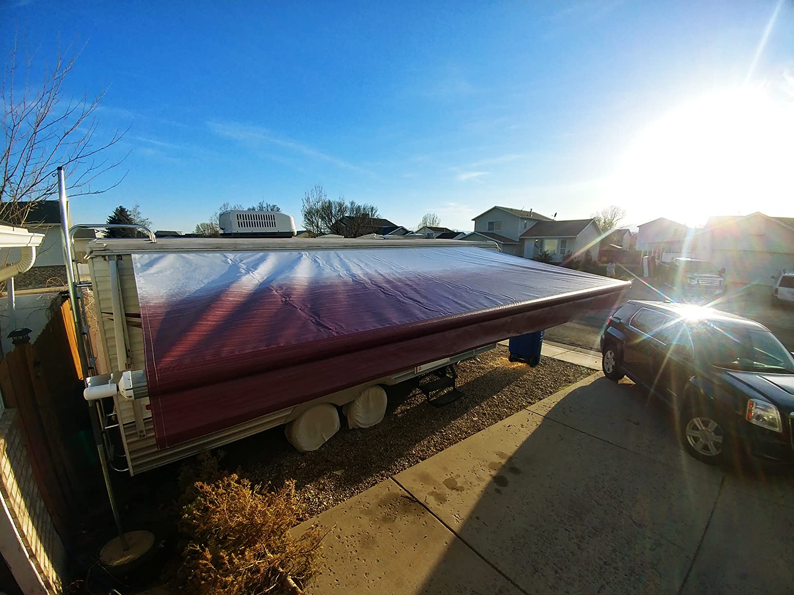 Suncode Reinforced RV Awning Fabric Replacement, Heavy-Duty Waterproof Vinyl Canopy with Tear-Resistant Top Edge, Universal Fit for Camper Trailer Motorhome,13'(Fabric 12'2