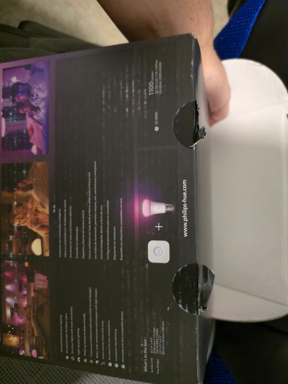 Philips Hue Smart Light Starter Kit - Includes (1) Bridge and (4) 75W A19 E26 LED Smart White and Color Ambiance Bulbs - Control with App - Compatible with Alexa, Google Assistant, and Apple HomeKit customer photo 1