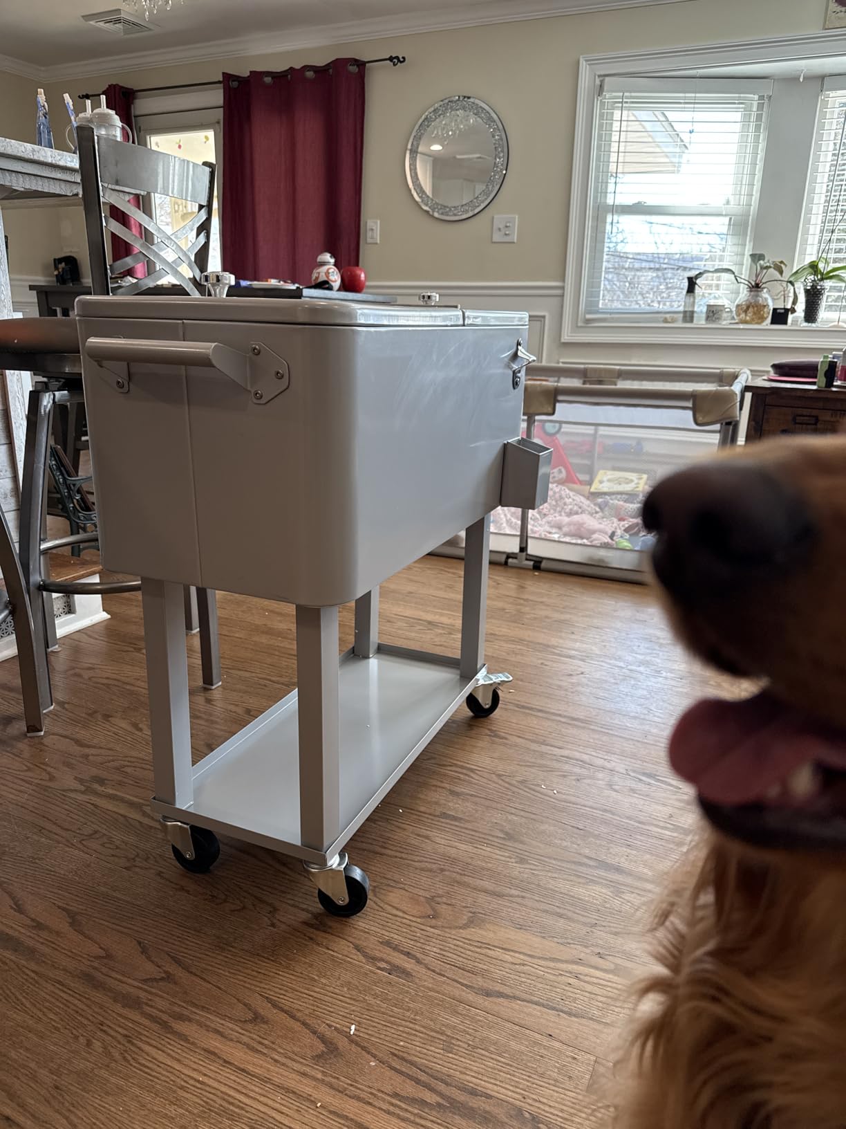 80 Qt Rolling Ice Chest Cooler Cart, Stand Up Cooler Trolley | Patio Beverage Cooler Trolley with Wheels,Outdoor Drink Bar Stand for Backyard Party, Includes Serving Tray, Ice Scoop customer photo 1