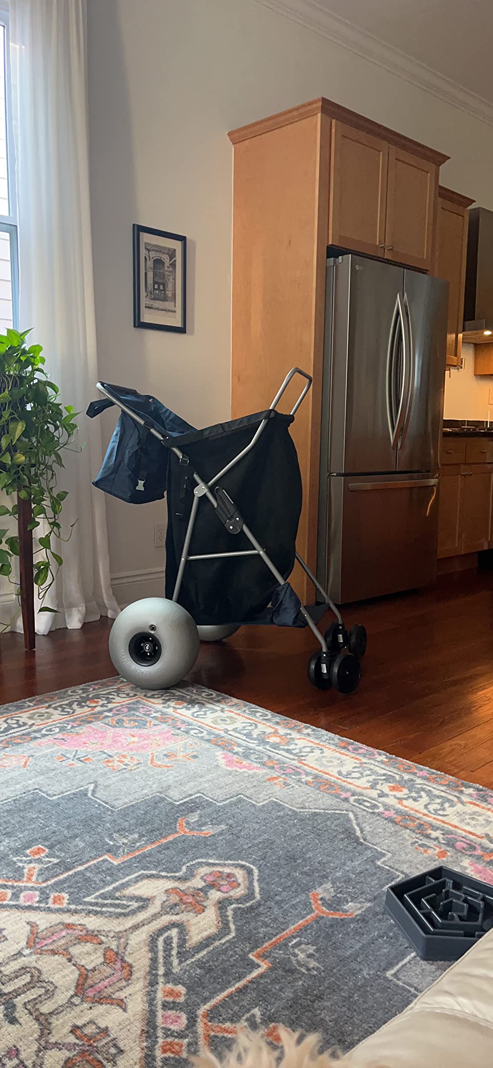 Upgraded 13-inch Balloon Wheel Beach Cart with Metal Bottom for Coolers & Heavy Loads, Foldable Stroller with Big Wheels for Sand, Removable Tote Bag, Holds 4 Chairs and Umbrella customer photo 1