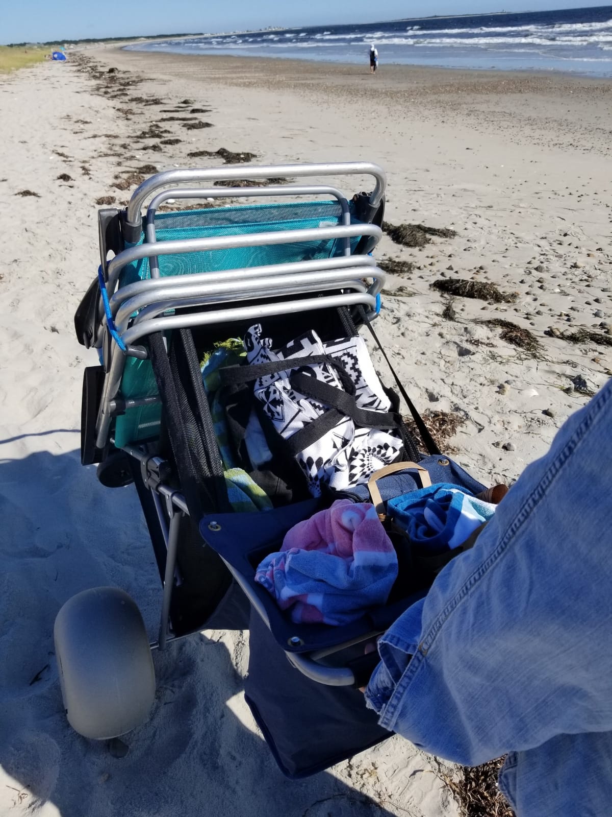Upgraded 13-inch Balloon Wheel Beach Cart with Metal Bottom for Coolers & Heavy Loads, Foldable Stroller with Big Wheels for Sand, Removable Tote Bag, Holds 4 Chairs and Umbrella customer photo 2