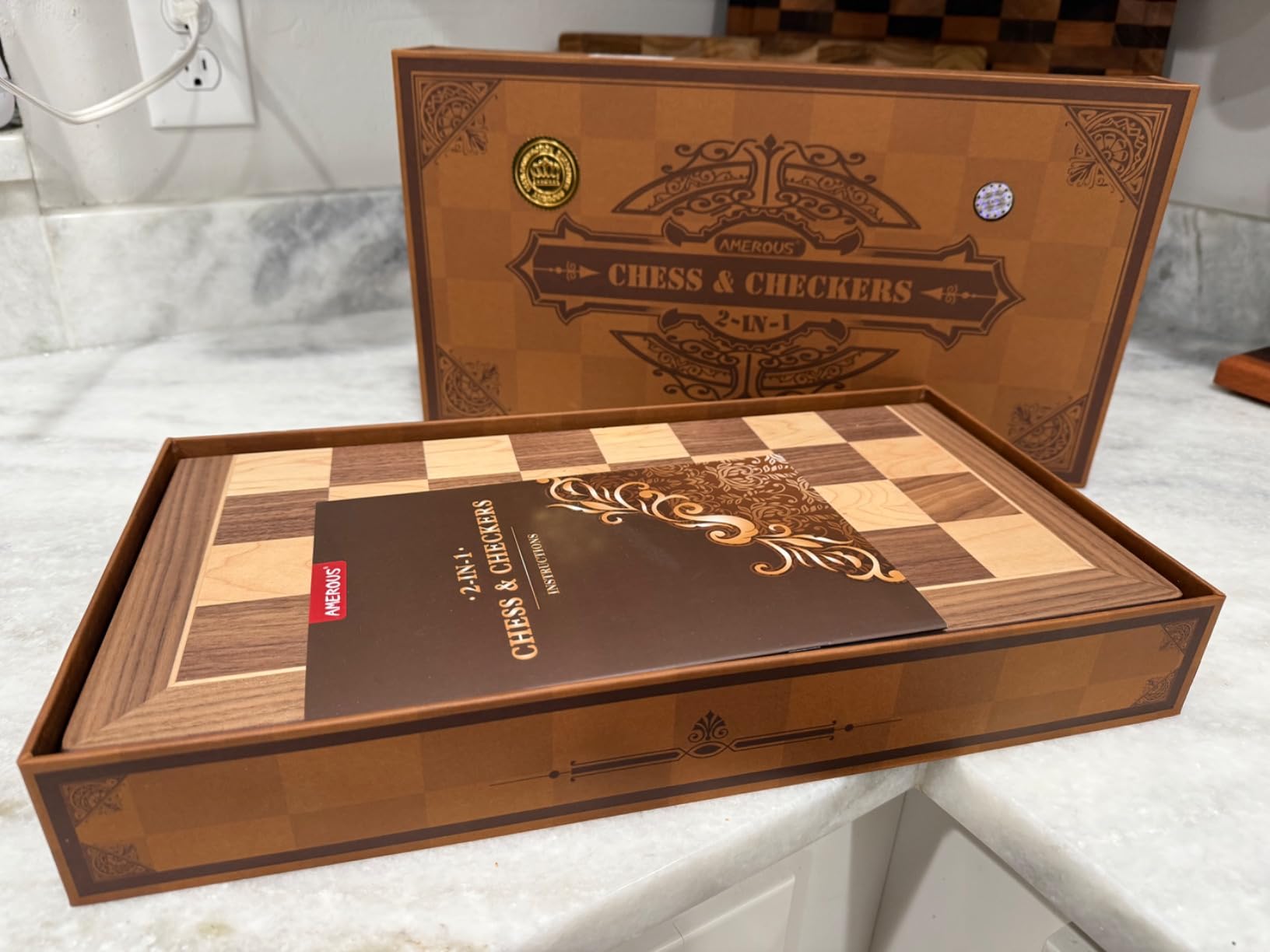 AMEROUS Magnetic Wooden Chess and Checkers Game Set, 15 Inches (2 in 1) Chess Board Games, 2 Extra Queens - Gift Package - Game Pieces Storage Slots, Beginner Chess Set for Kids, Adults customer photo 2
