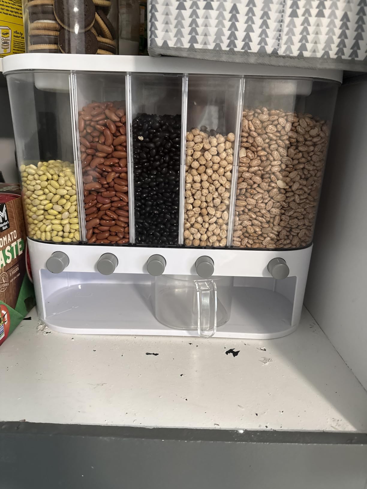 Dry Food Dispenser,Wall mounted 5 Grid Cereal Dispenser,Rice dispenser 25 pounds Kitchen Storage with Measuring Cup customer photo 1